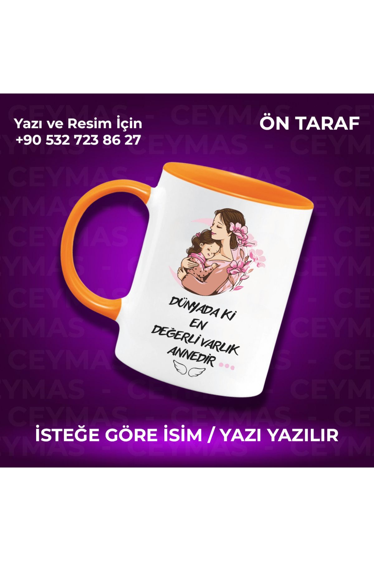 Ceymas Hediyelik Annelere Özel İsimli Anneler Günü Hediyelik Renkli Kupa Bardak
