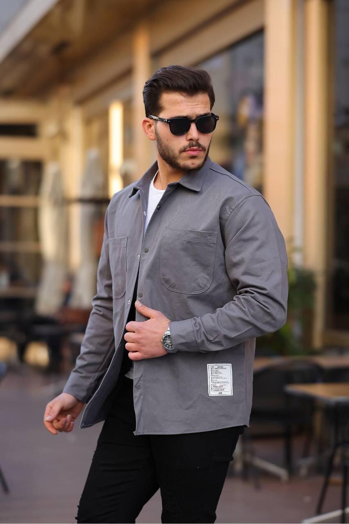 Alpha star Gabardin çift cepli oversize gömlek