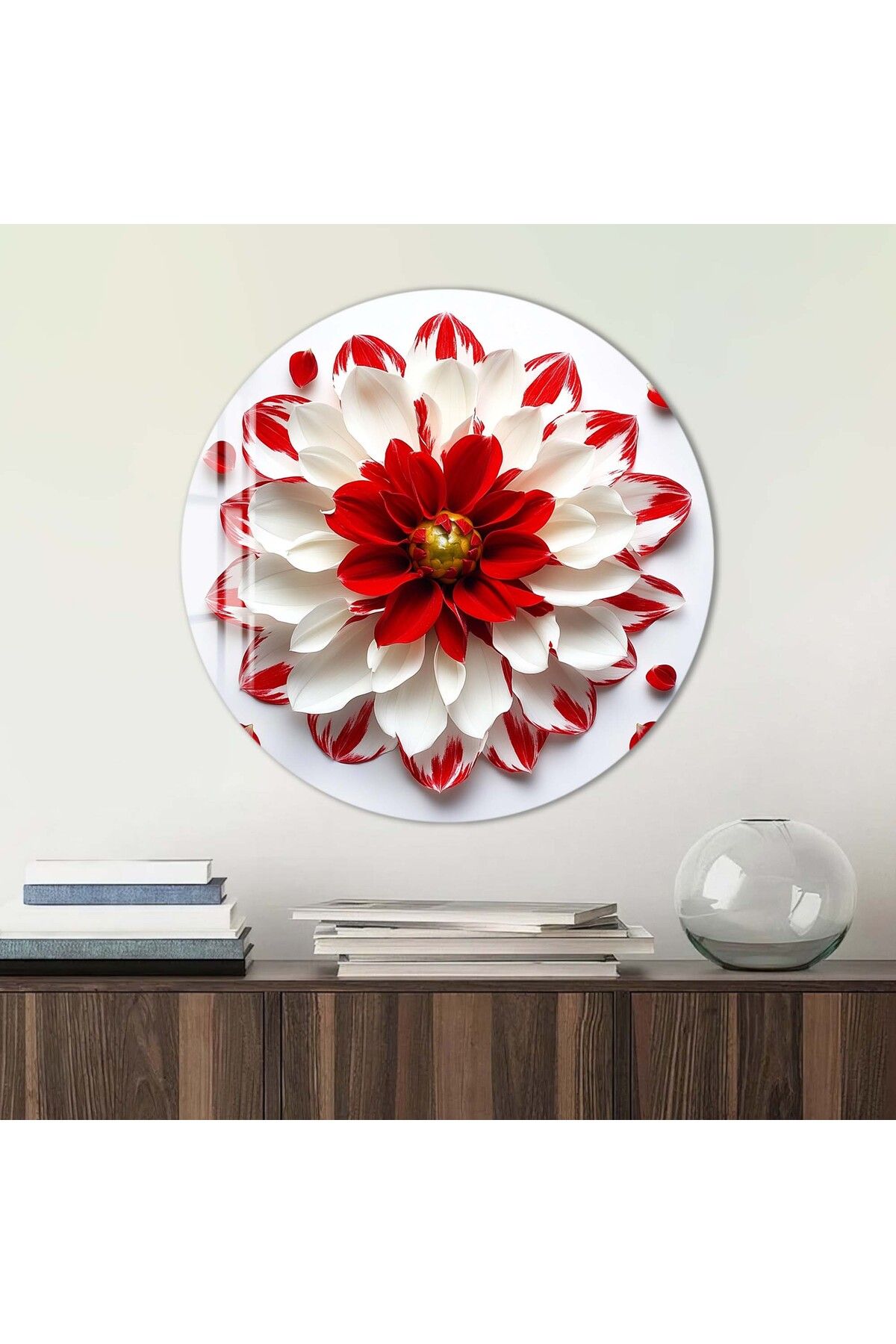 Artmate Yuvarlak Temperli Kırılmaz Çiçek Cam Tablo