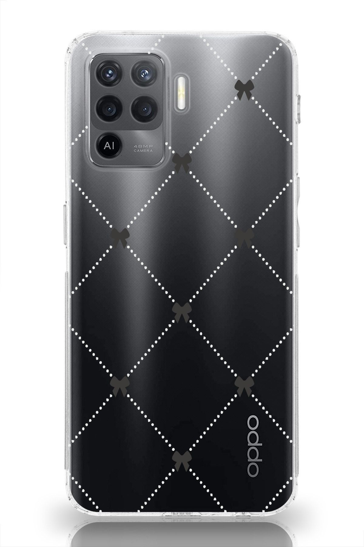 moonset Oppo Reno 5 Lite Uyumlu Kurdeleler Tasarımlı Baskılı Şeffaf Telefon Kılıfı
