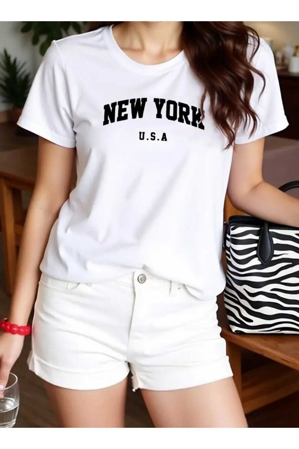 TekTarzz Unisex New York U.S.A Baskılı Tshirt