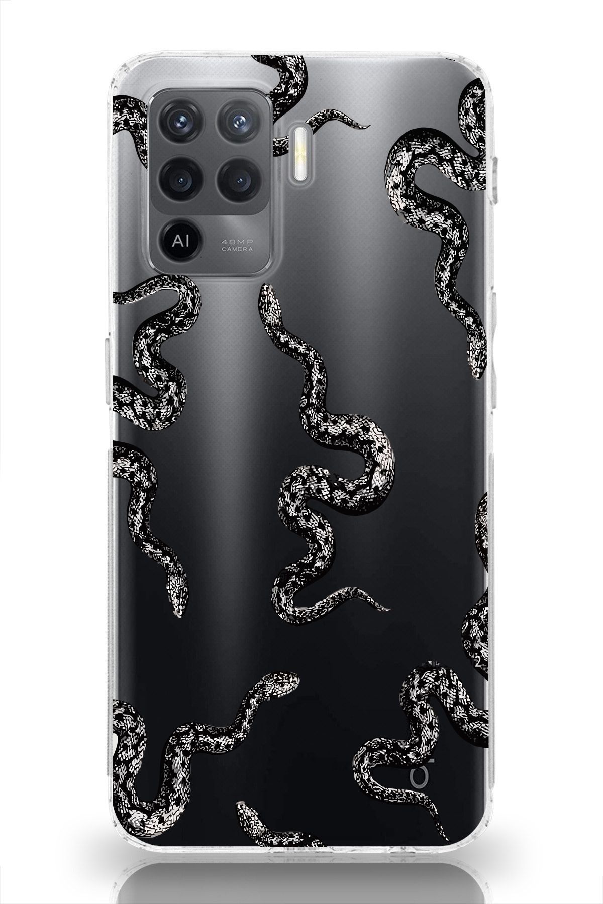 moonset Oppo Reno 5 Lite Uyumlu Yılan Tasarımlı Baskılı Şeffaf Telefon Kılıfı