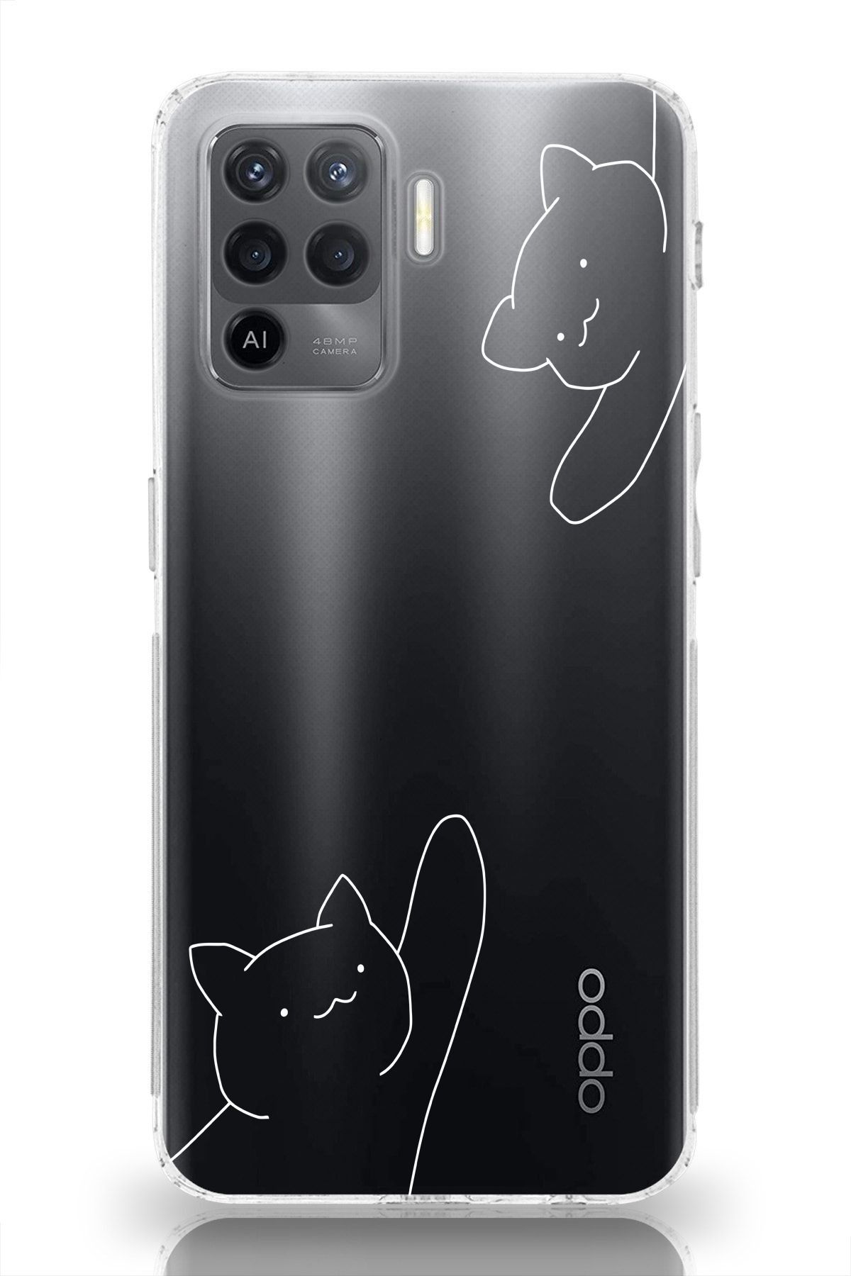 moonset Oppo Reno 5 Lite Uyumlu Kediler Tasarımlı Baskılı Şeffaf Telefon Kılıfı