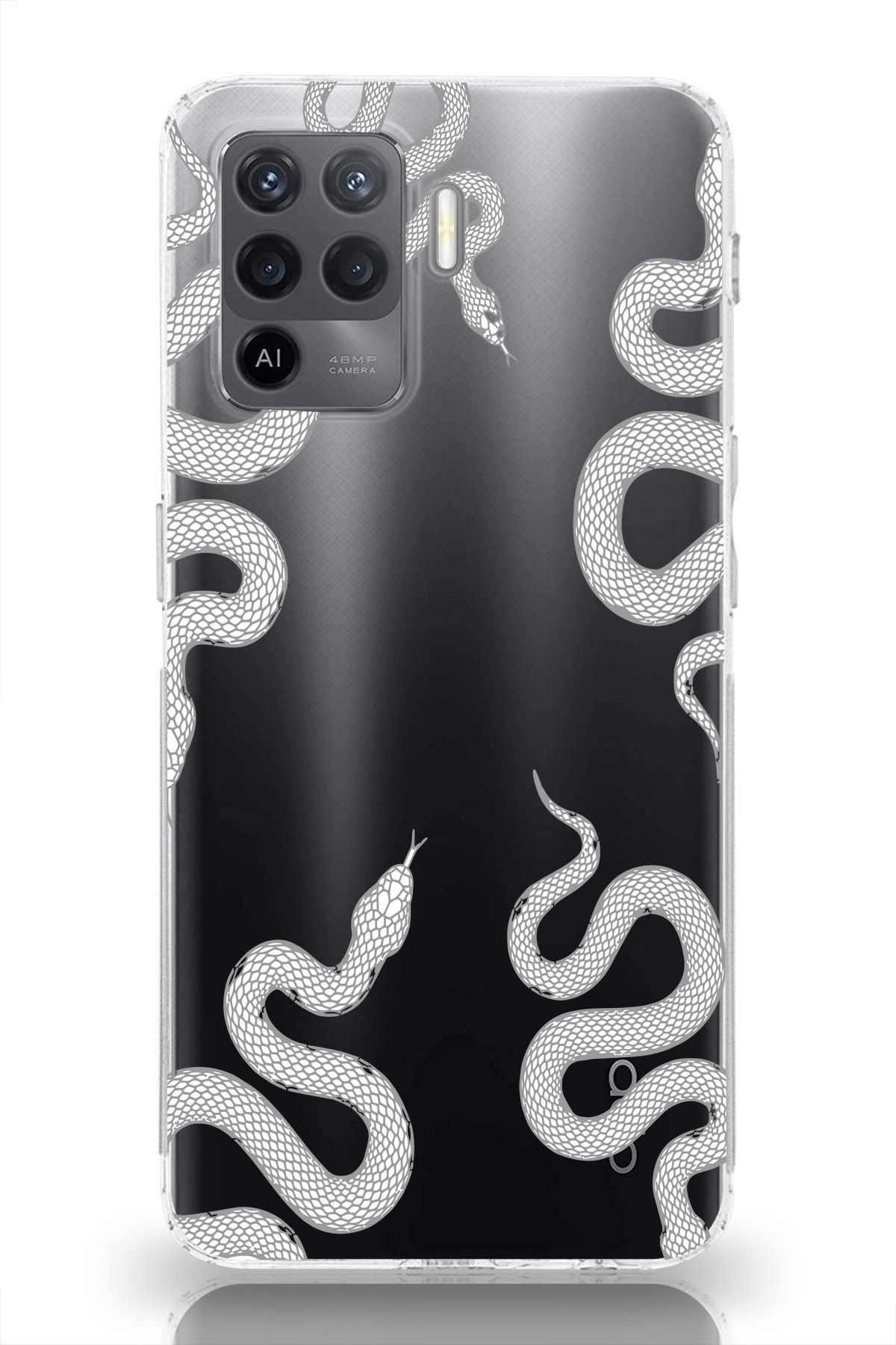 moonset Oppo Reno 5 Lite Uyumlu Yılan Tasarımlı Baskılı Şeffaf Telefon Kılıfı