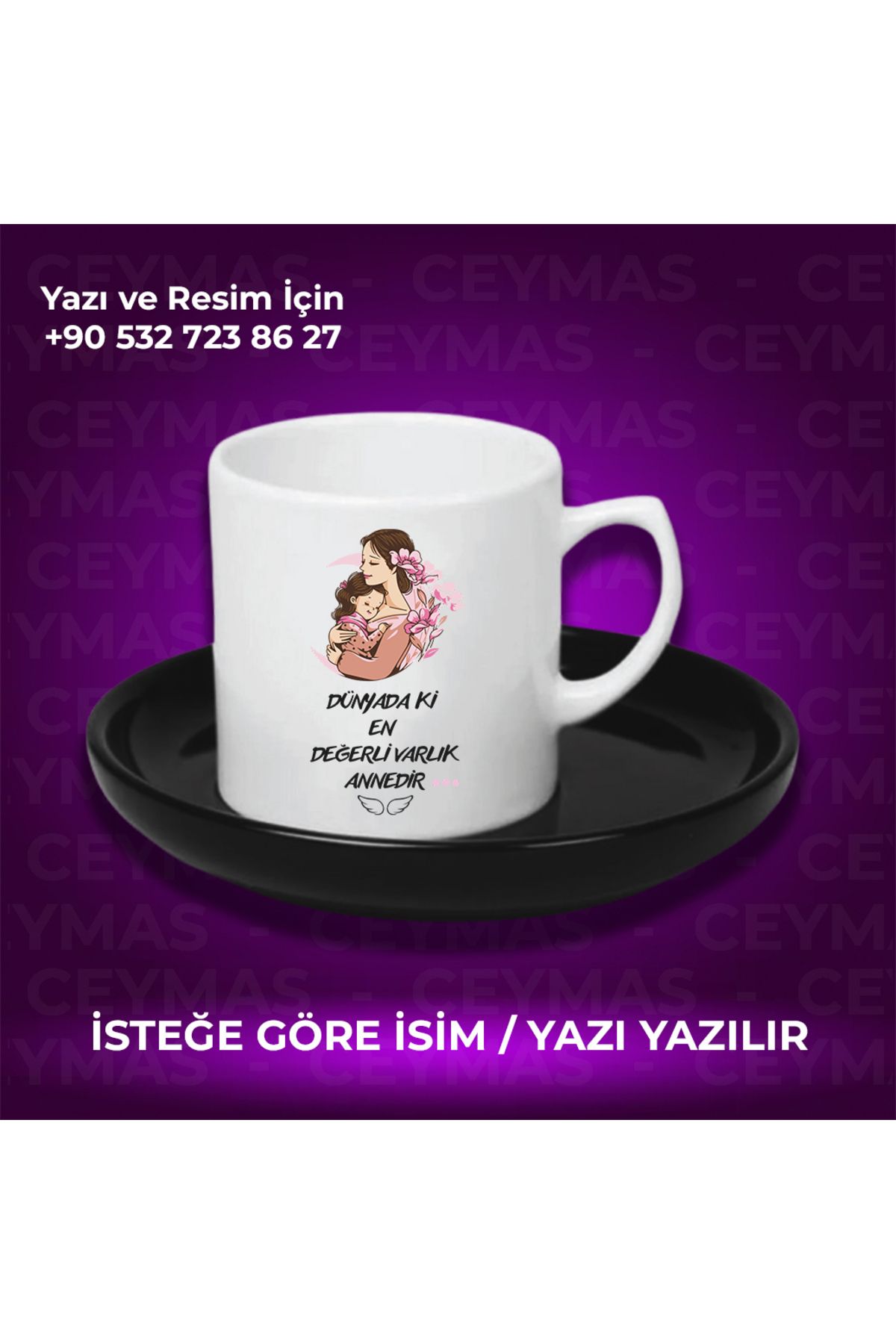 Ceymas Hediyelik Annelere Özel İsimli Anneler Günü Hediyelik Renkli Kupa Bardak