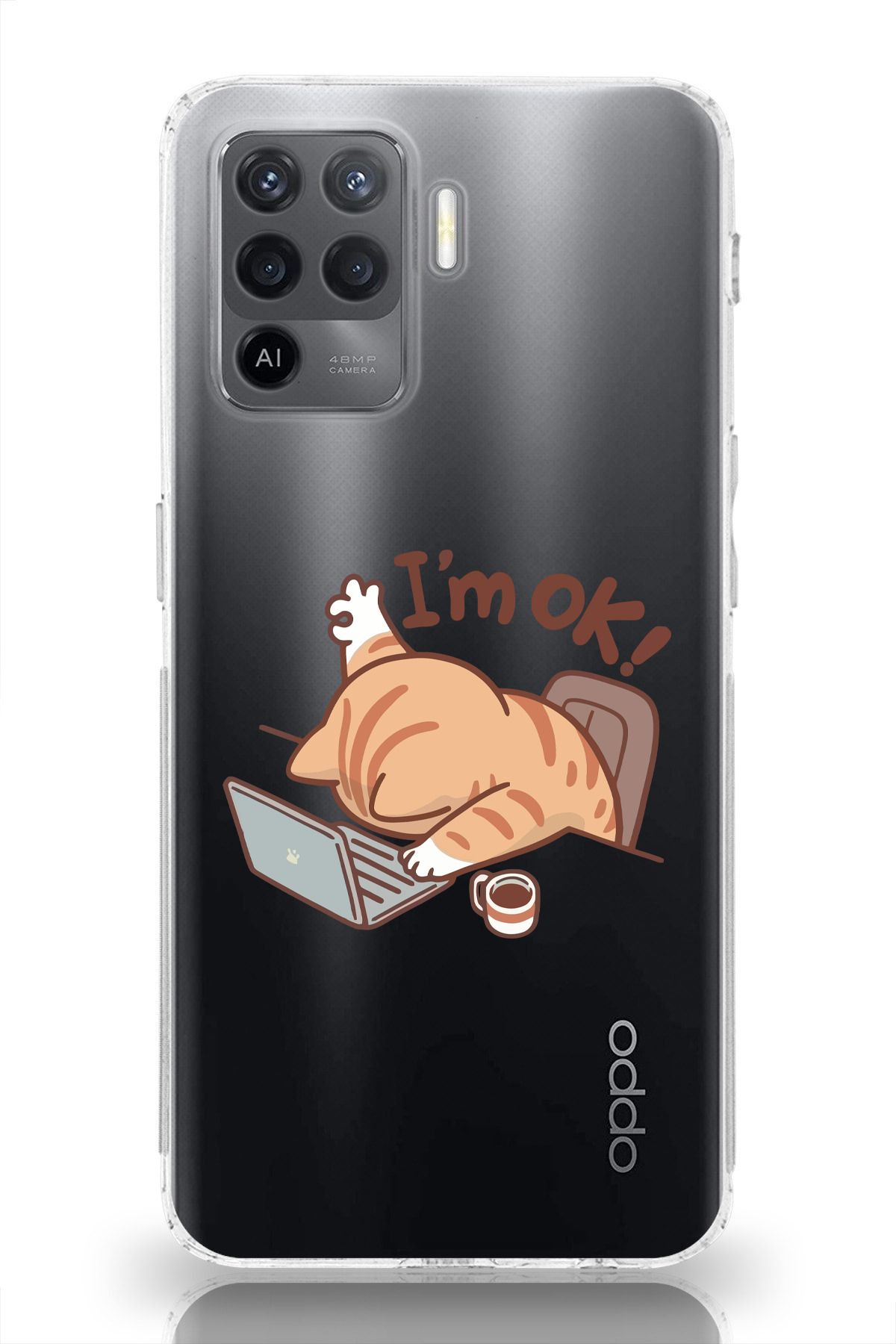 moonset Oppo Reno 5 Lite Uyumlu Sevimli Kedi Tasarımlı Baskılı Şeffaf Telefon Kılıfı