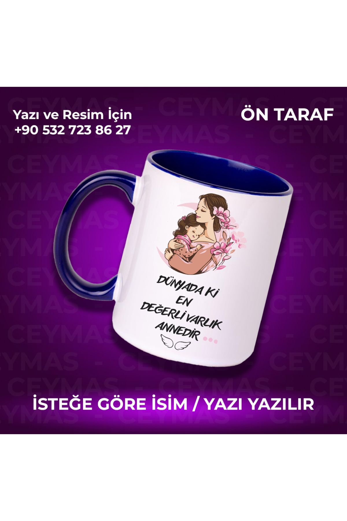 Ceymas Hediyelik Annelere Özel İsimli Anneler Günü Hediyelik Renkli Kupa Bardak