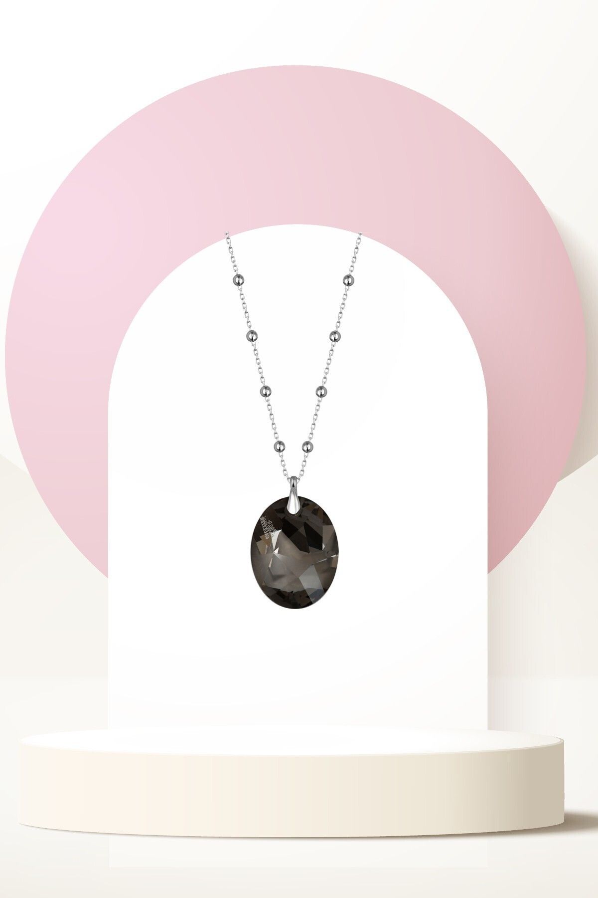Swarovski Zirconia Crystal Taşlı Oval Tasarım Kolye Kadın