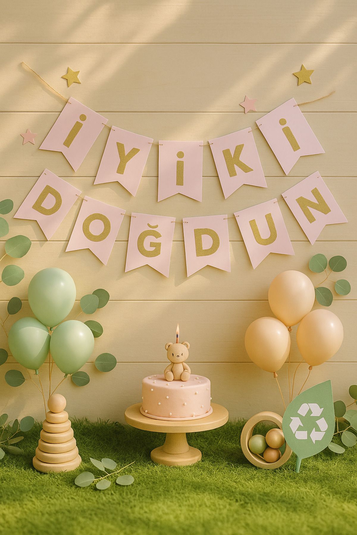 Colorful Toys Pembe Flamalı Altın Harfli İyi Ki Doğdun Yazısı