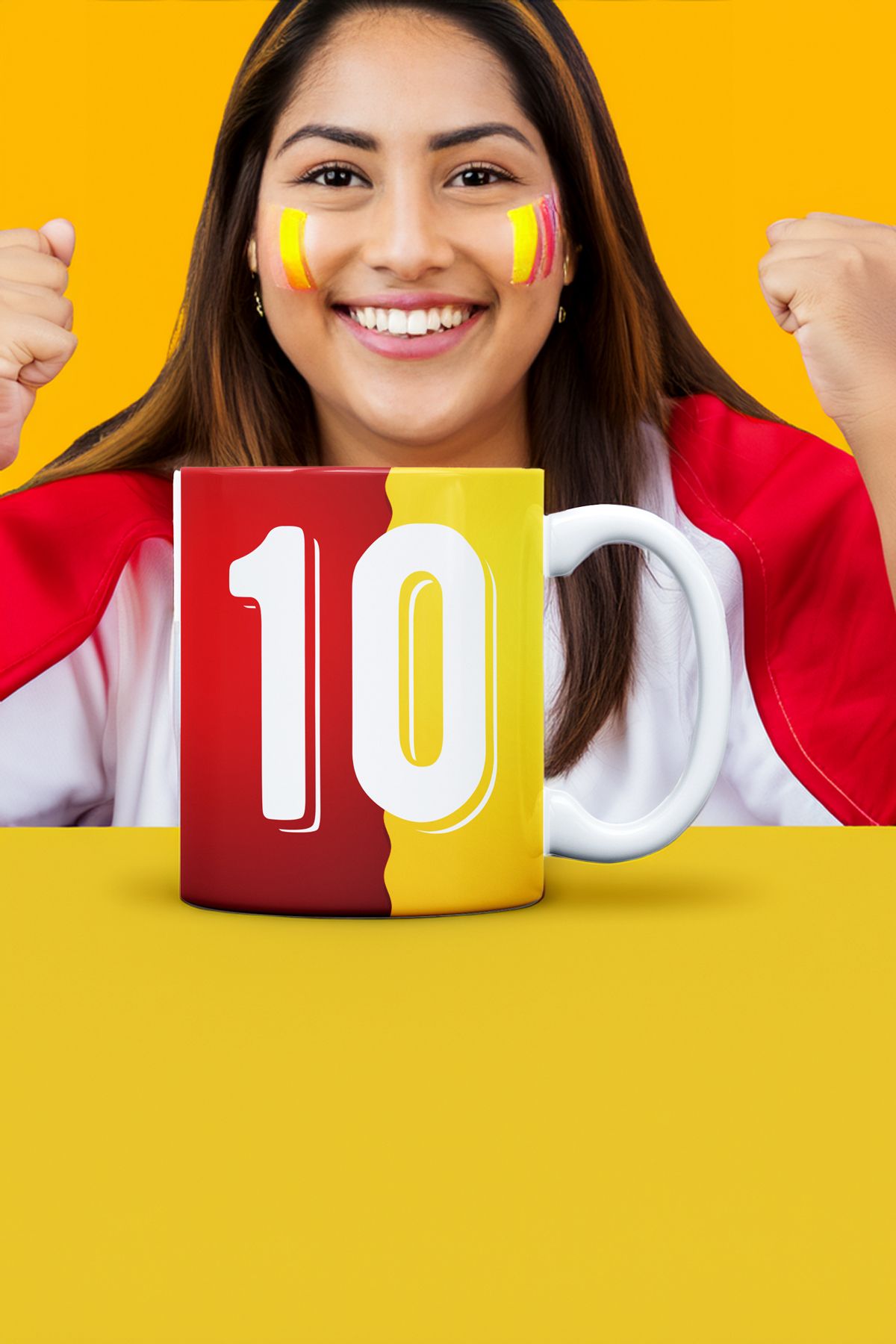 Second Life Sarı Kırmızı Porselen Kupa Kişiye Özel Taraftar Baskılı Hediye Kupa Kahve Bardak Mug 10 Numara