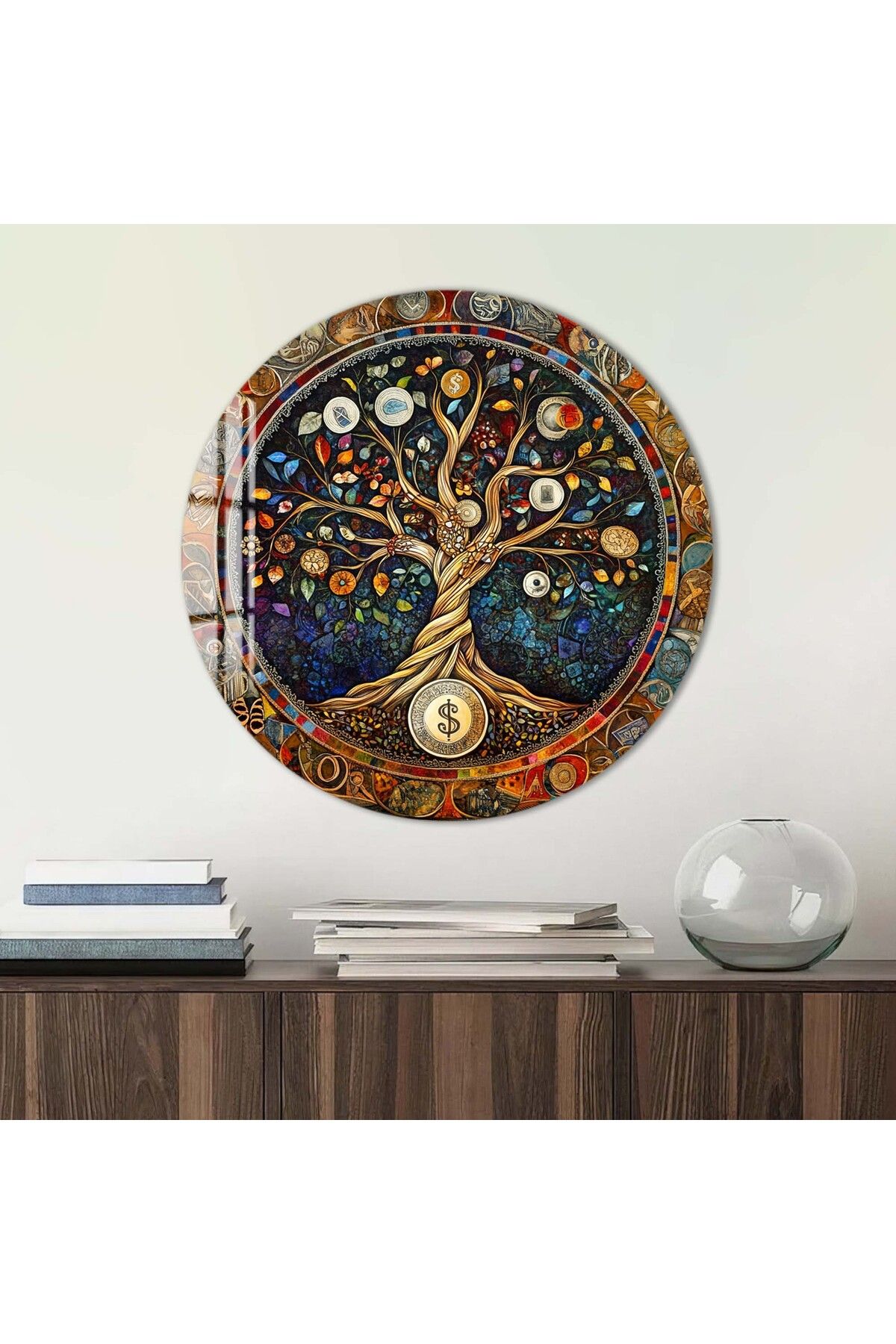 Artmate Yuvarlak Temperli Kırılmaz Çiçek Cam Tablo