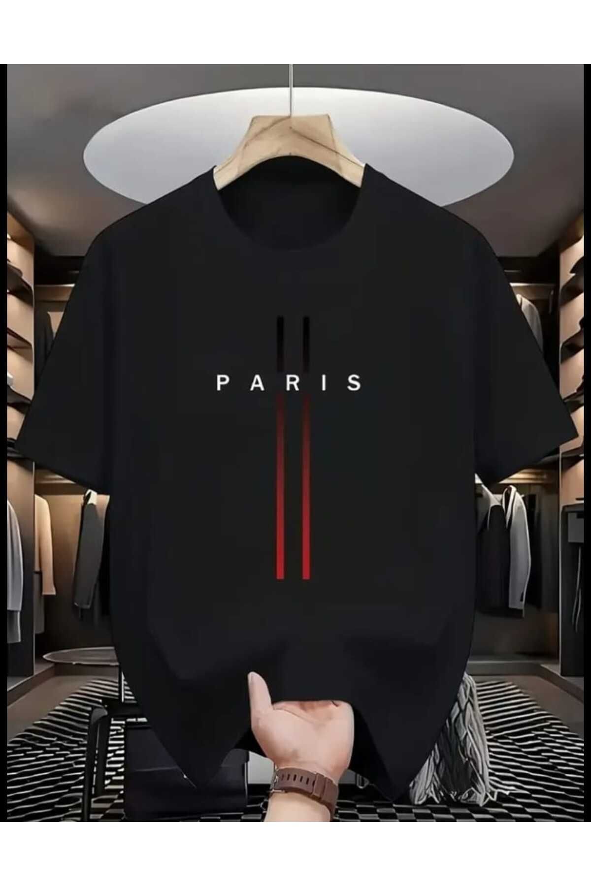 TekTarzz Unisex Erkek Paris Baskılı Moda Trendi Desenli Tshirt