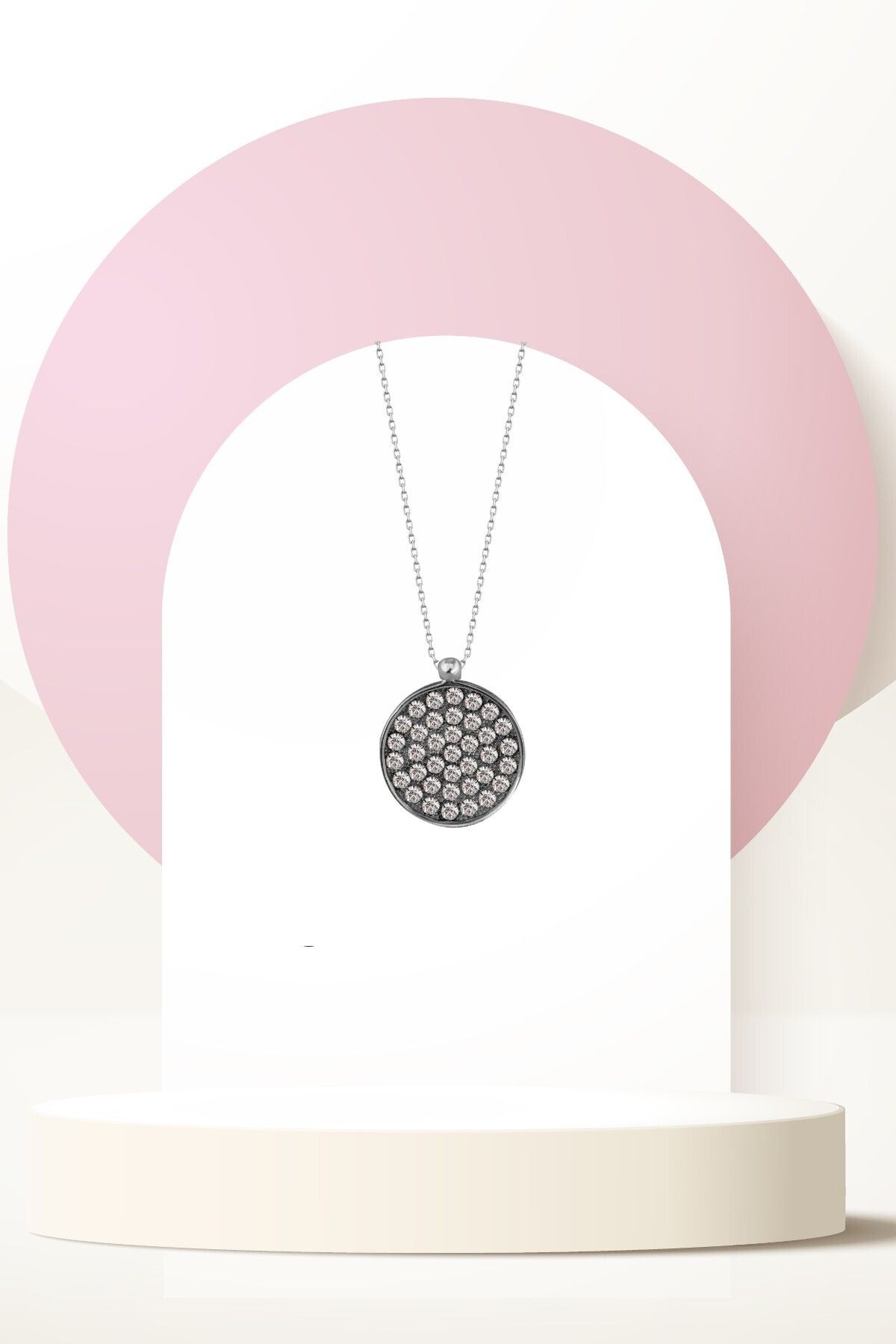 Swarovski Zirconia Crystal Taşlı Yuvarlak Kolye Kadın Minimal Takı