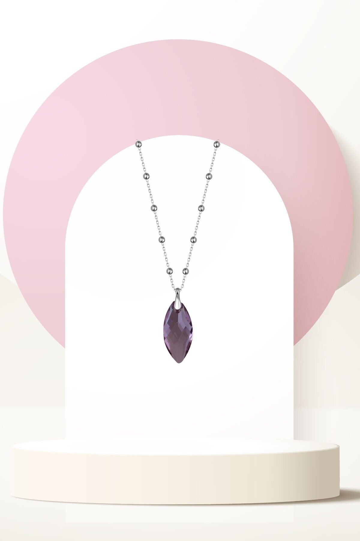 Swarovski Zirconia Crystal Taşlı Ametist Mekik Kolye Kadın Doğal Taşlı