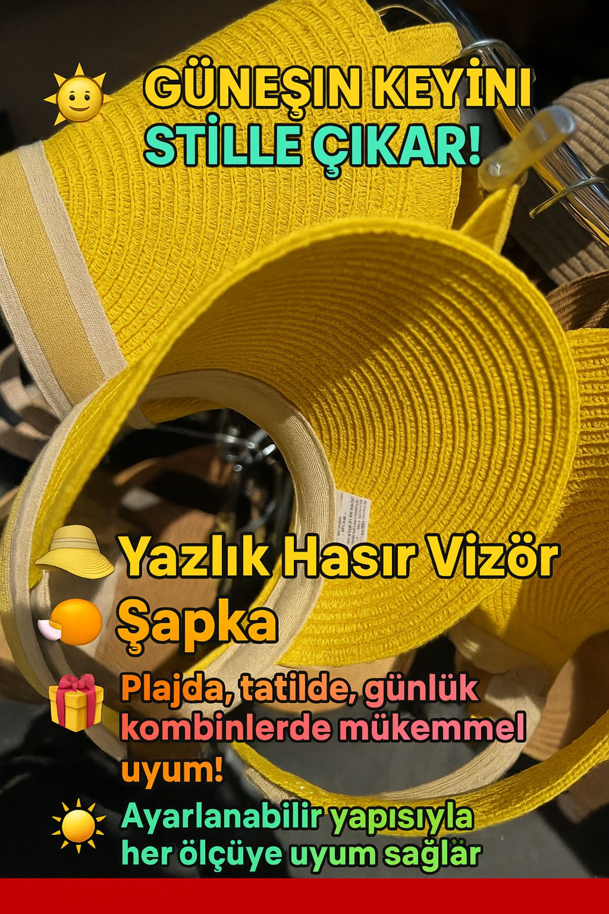 KARAASLAN Ayarlanabilir Sarı Vizör Şapka – Kadınlara Özel Yazlık Model Ölçüsüzdür