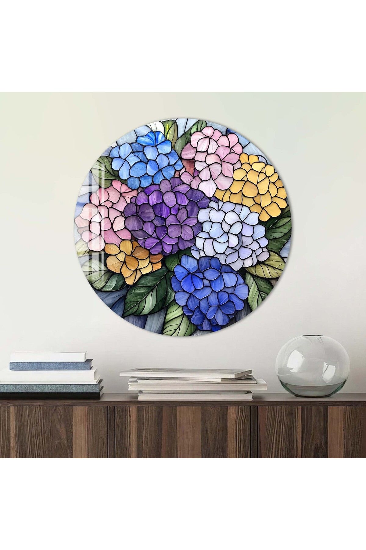 Artmate Yuvarlak Temperli Kırılmaz Çiçek Cam Tablo