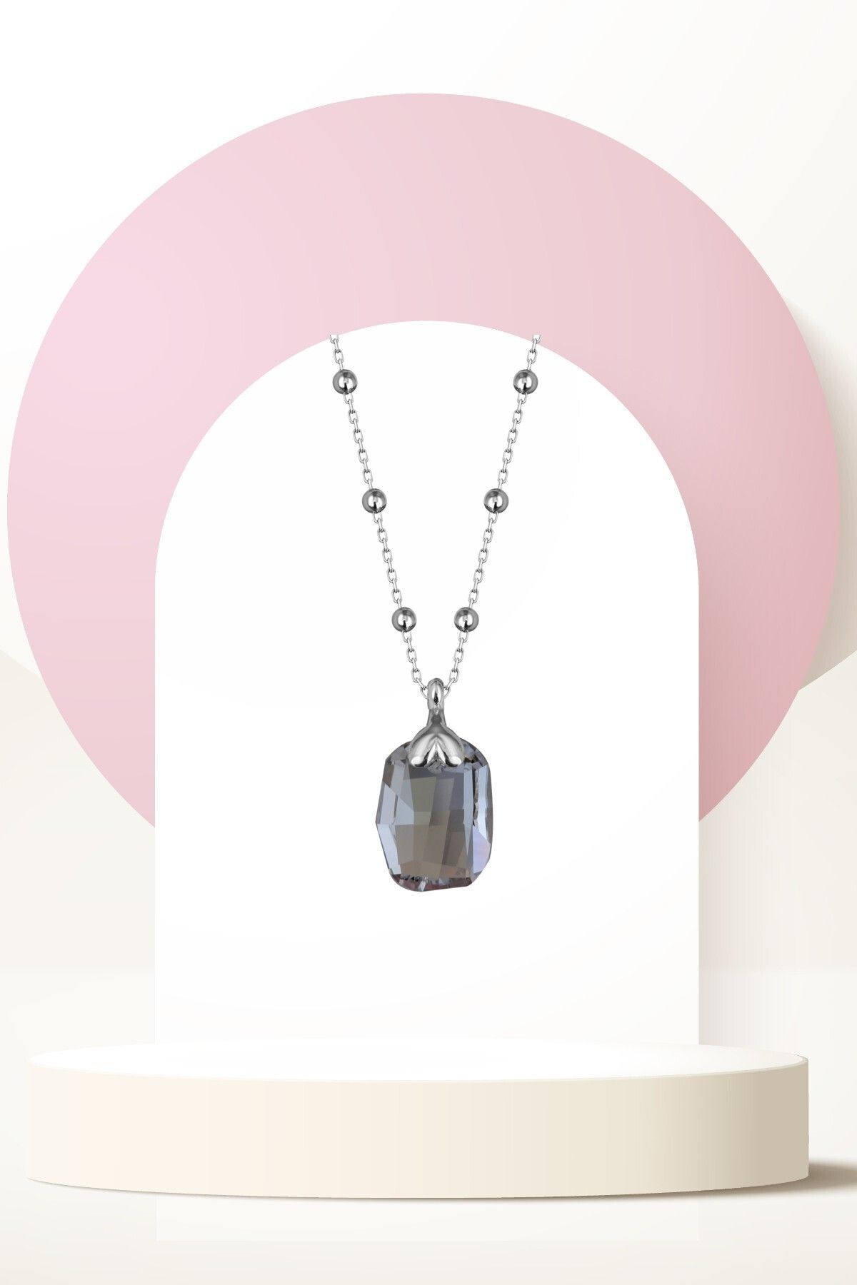 Swarovski Zirconia Crystal Taşlı Oval Top Zincirli Özel Kesim Kolye Kadın