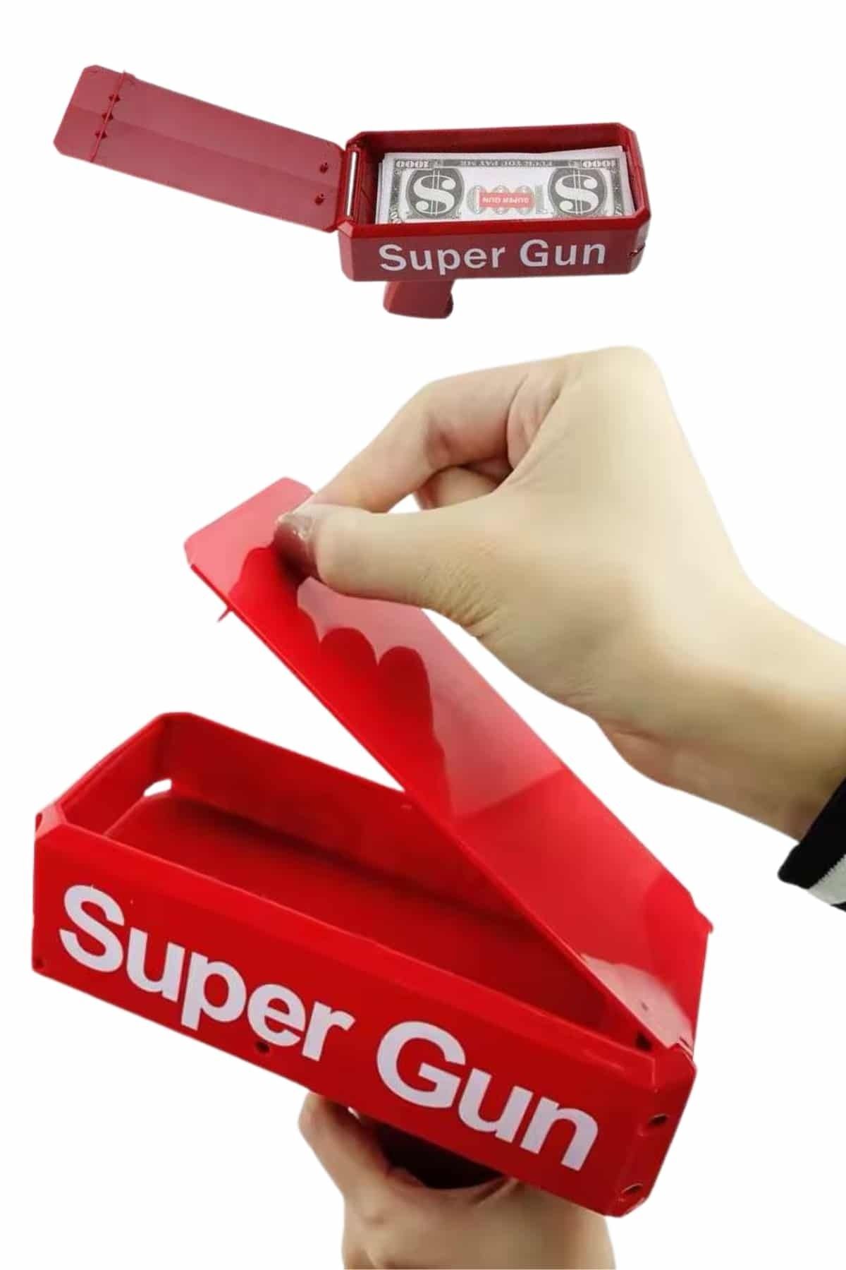 FTA TİCARET Kırmızı Parti Oyuncağı Para Saçma Fırlatma Tabancası Makinesi Super Money