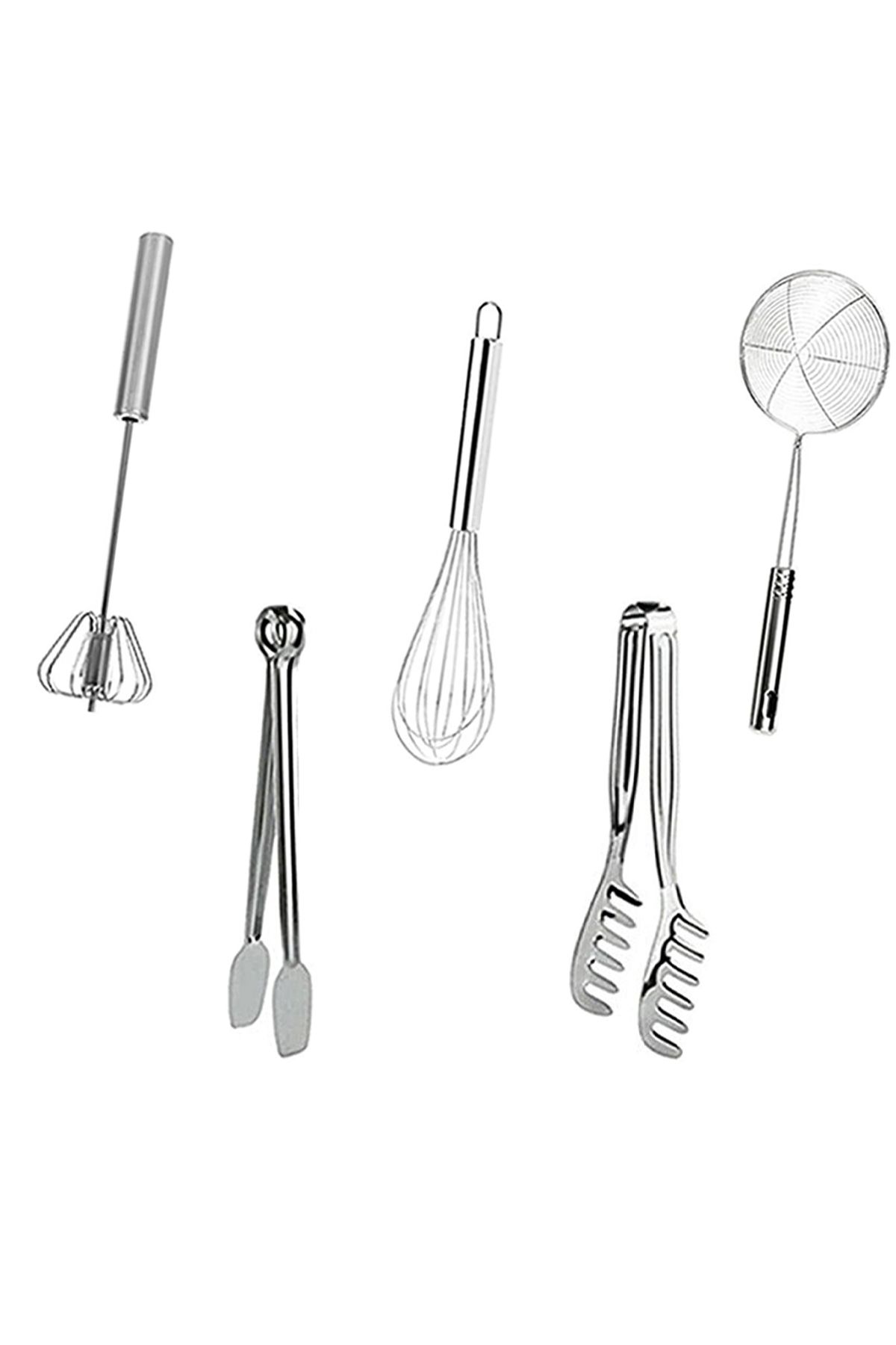 Sunumca 5li Pratik Mutfak Izgara Maşası Makarna Maşa Çelik Tel Yumurta Çırpıcısı Metal Kevgir Çeyiz Listesi