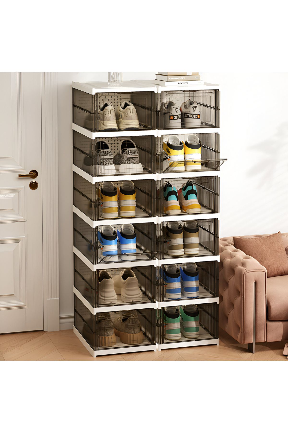 YAH Creation-6-Level YAH Foldable Organizer Stackable, Movable, No Assembly, Durable, Transparent Gray 9