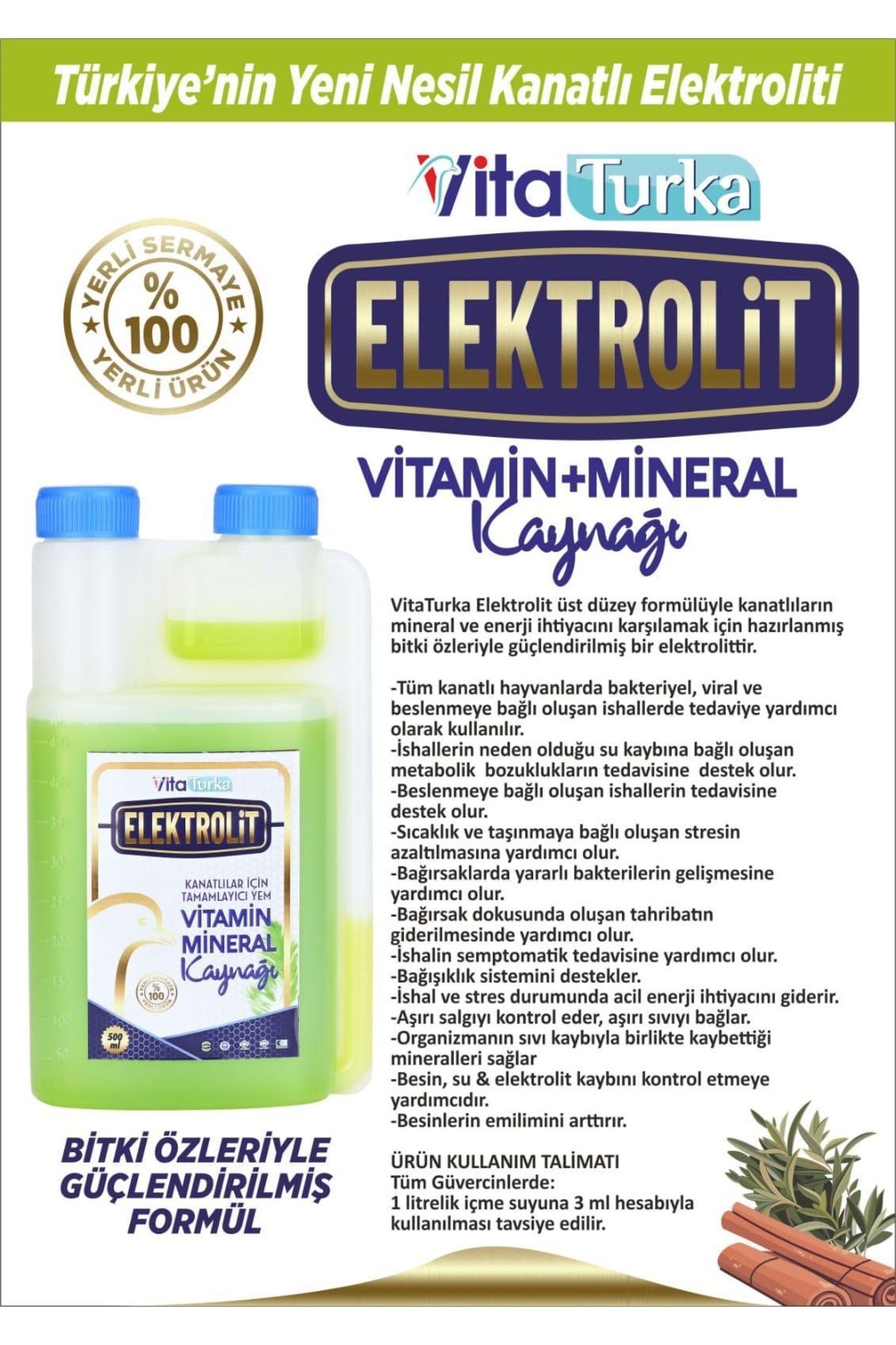 VİTATURKA Elektrolit Güvercin Muhabbet kuşu Horoz Kanatlı vitamin mineral