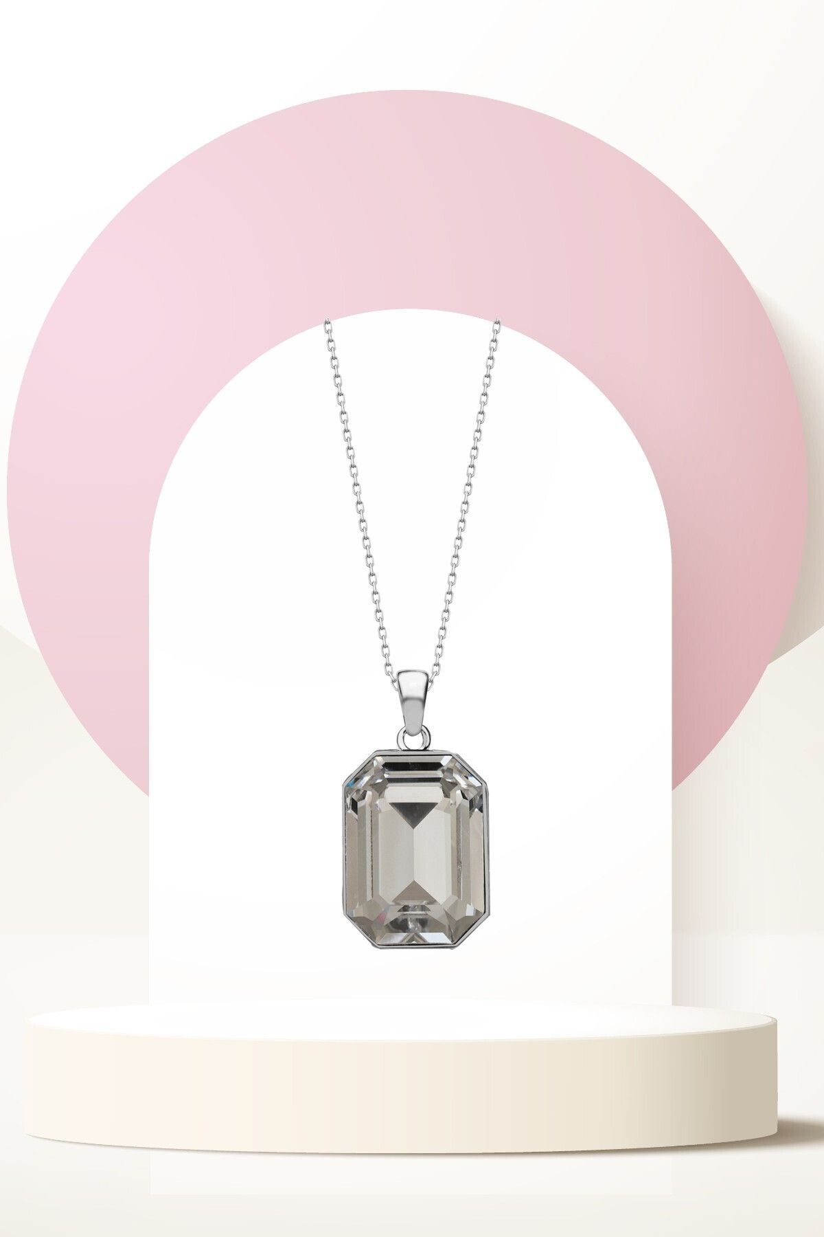 Swarovski Zirconia Crystal Taşlı Octagon Kolye Kadın Geometrik Şıklık