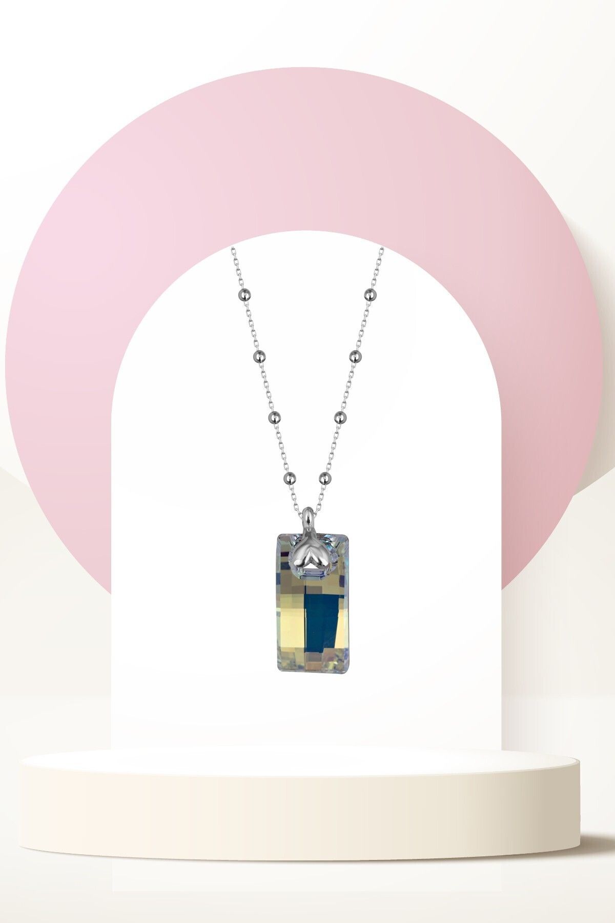 Swarovski Zirconia Crystal Taşlı Baget Kolye Kadın Klasik Stil