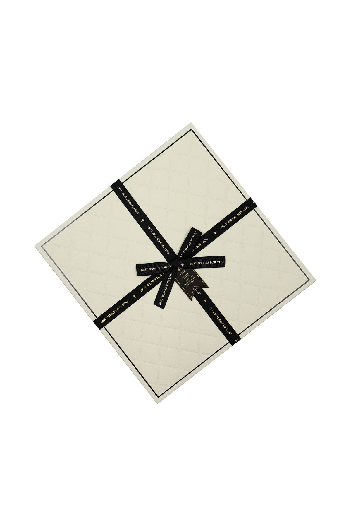 reprodesign Premium Krem Kare Hediye Kutusu – Deri Dokulu, Kurdeleli Şık Tasarım (27x27x11,5 cm) 1 Adet