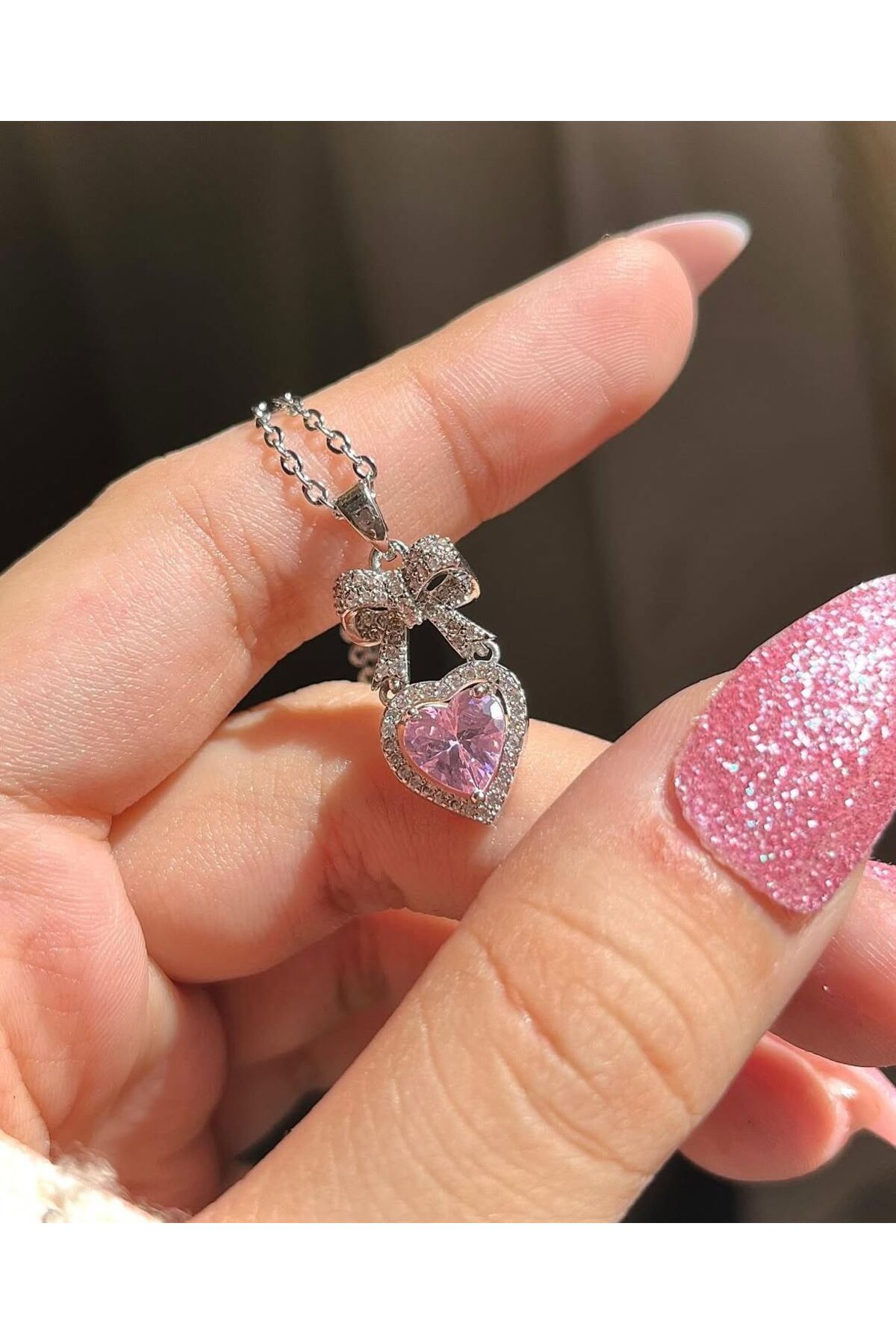 Le Manolia Accessories kararmaz garantili çelik pembe zirkon kuğu kolye pembe kuğu kolye hediyelik kolye