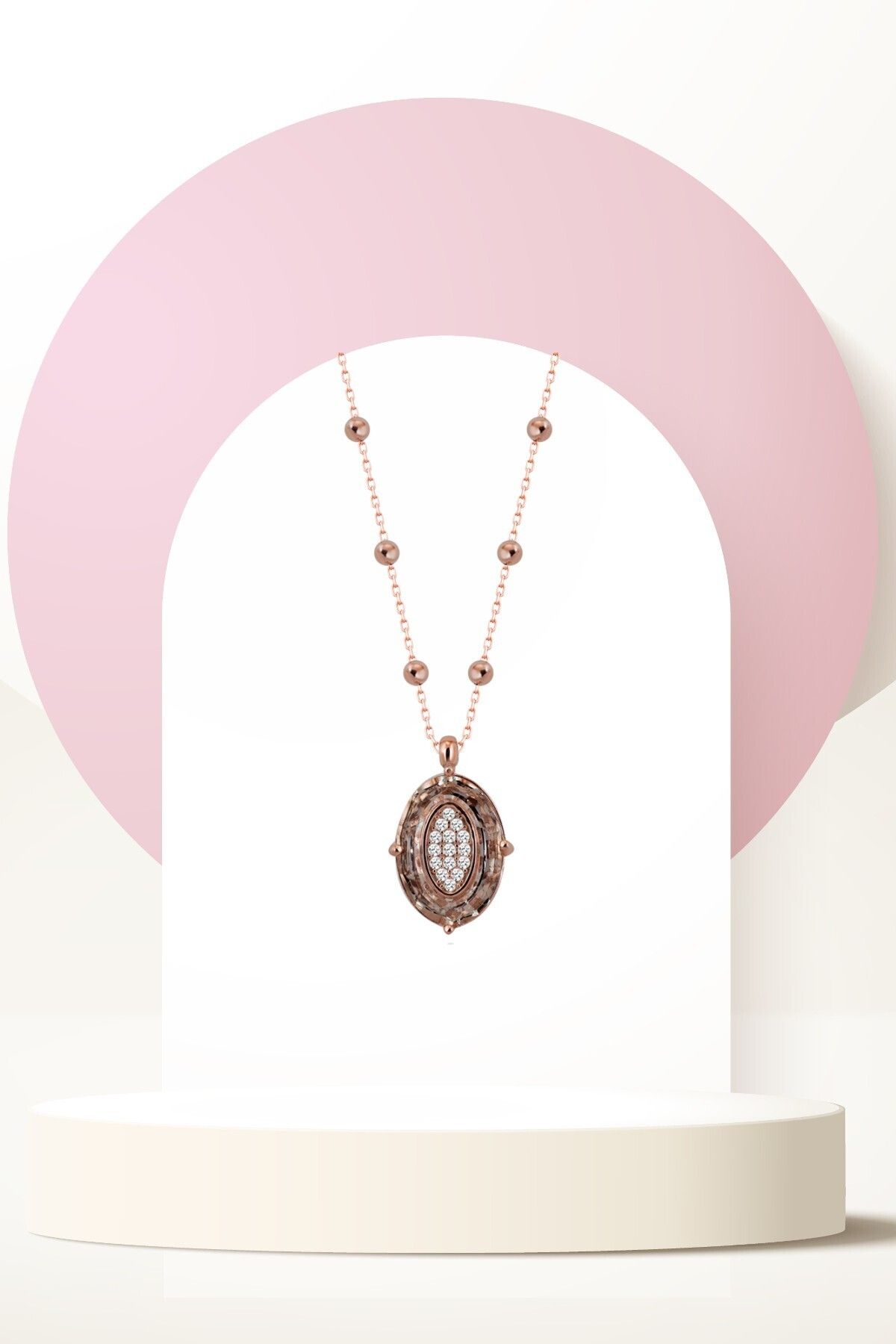 Swarovski Zirconia Crystal Taşlı Oval Rose Kolye Kadın Romantik Işık