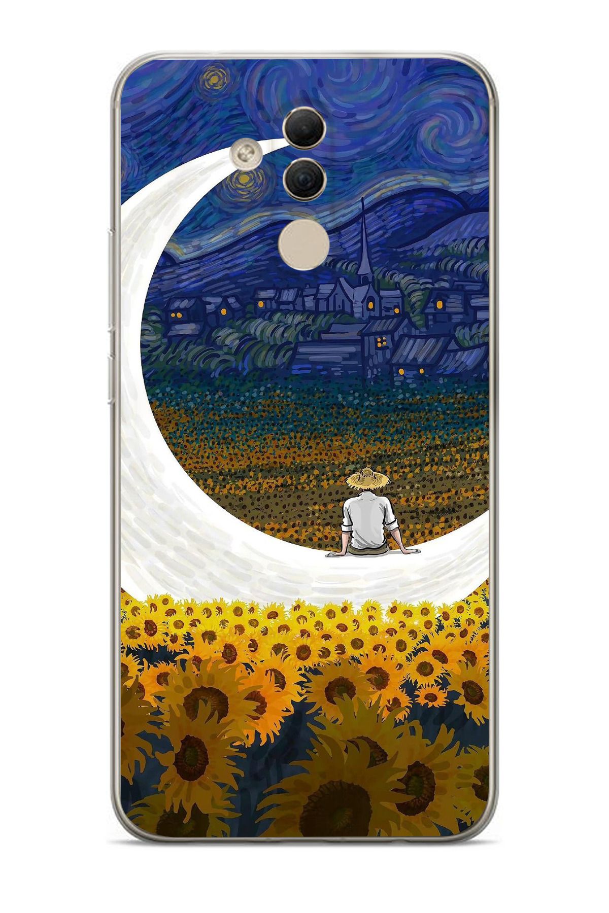 moonset Huawei Mate 20 Lite Uyumlu Van Gogh Tasarımlı Baskılı Şeffaf Telefon Kılıfı