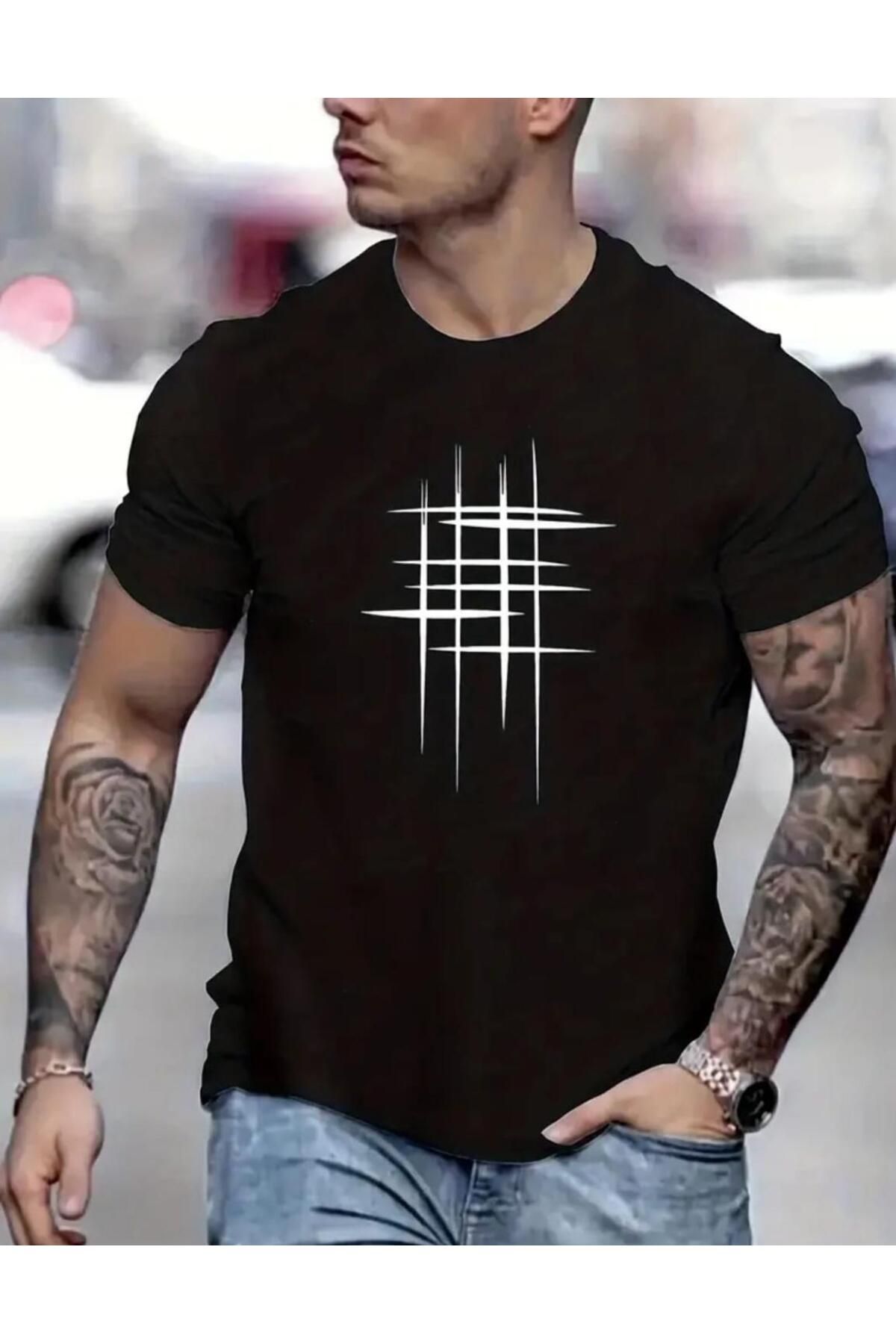 TekTarzz Unisex Erkek Izgara Baskılı Sanatsal Tasarımlı Tshirt