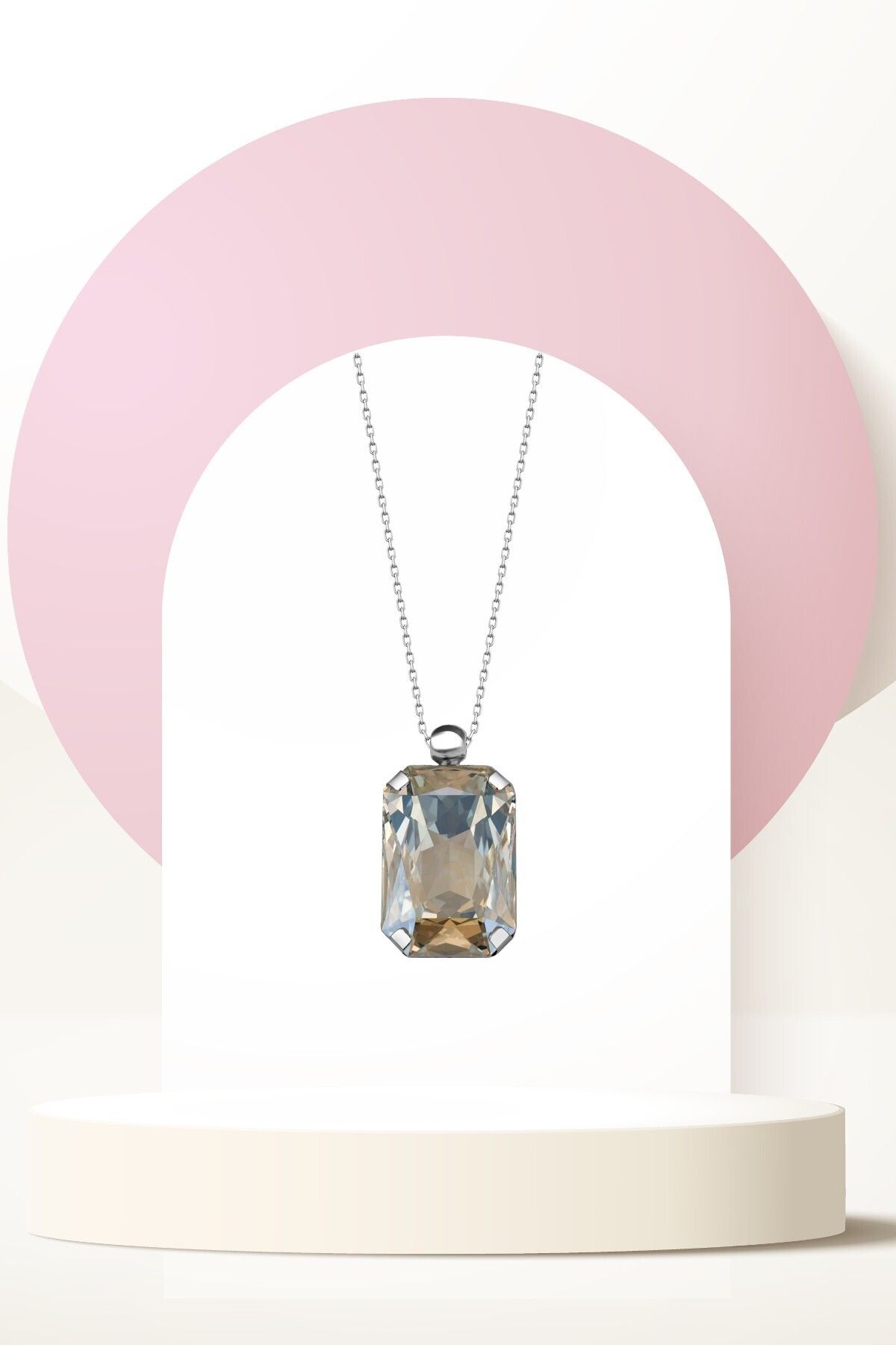 Swarovski Zirconia Crystal Taşlı Büyük Parlak Octagon Kolye Kadın Gösterişli Takı