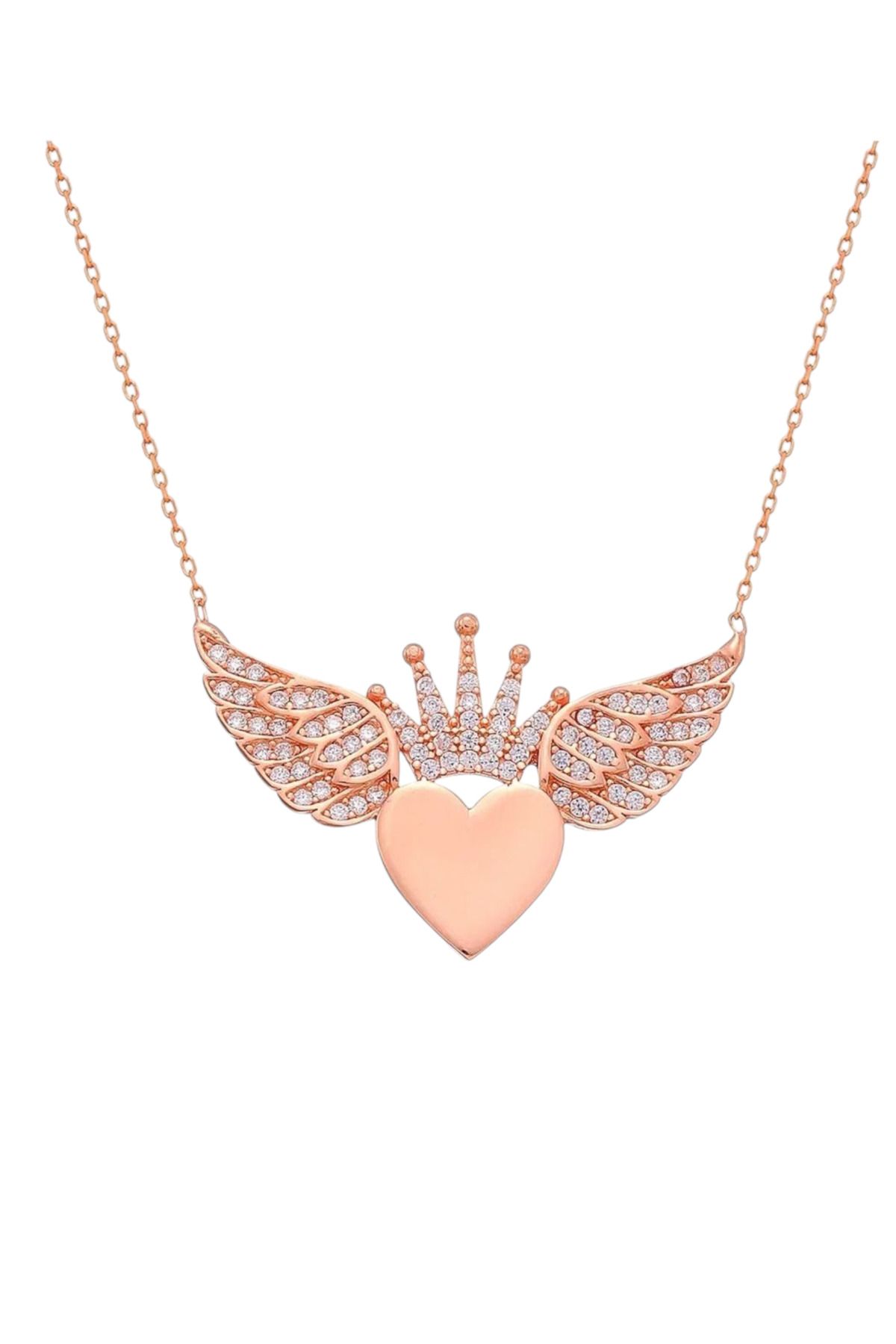MODA Modahilye 925 Ayar Gümüş Kalbimin Tacı Melek Kanadı Rose Gold Kolye