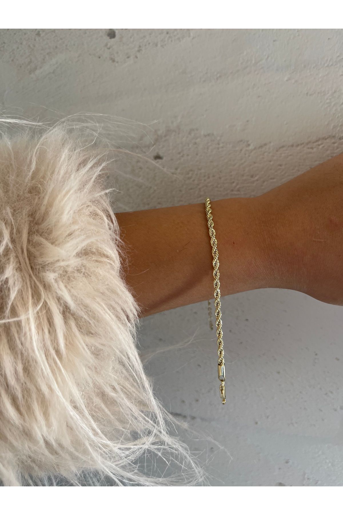 FASHİON JEWELRY Halat Zincir Bileklik 14 K Altın Kaplama 17+3 Cm Klipsli