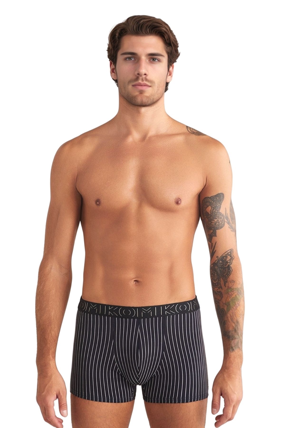Kom Erkek Lastikli Bel Çizgi Desenli Dar Paça 3'lü Boxer