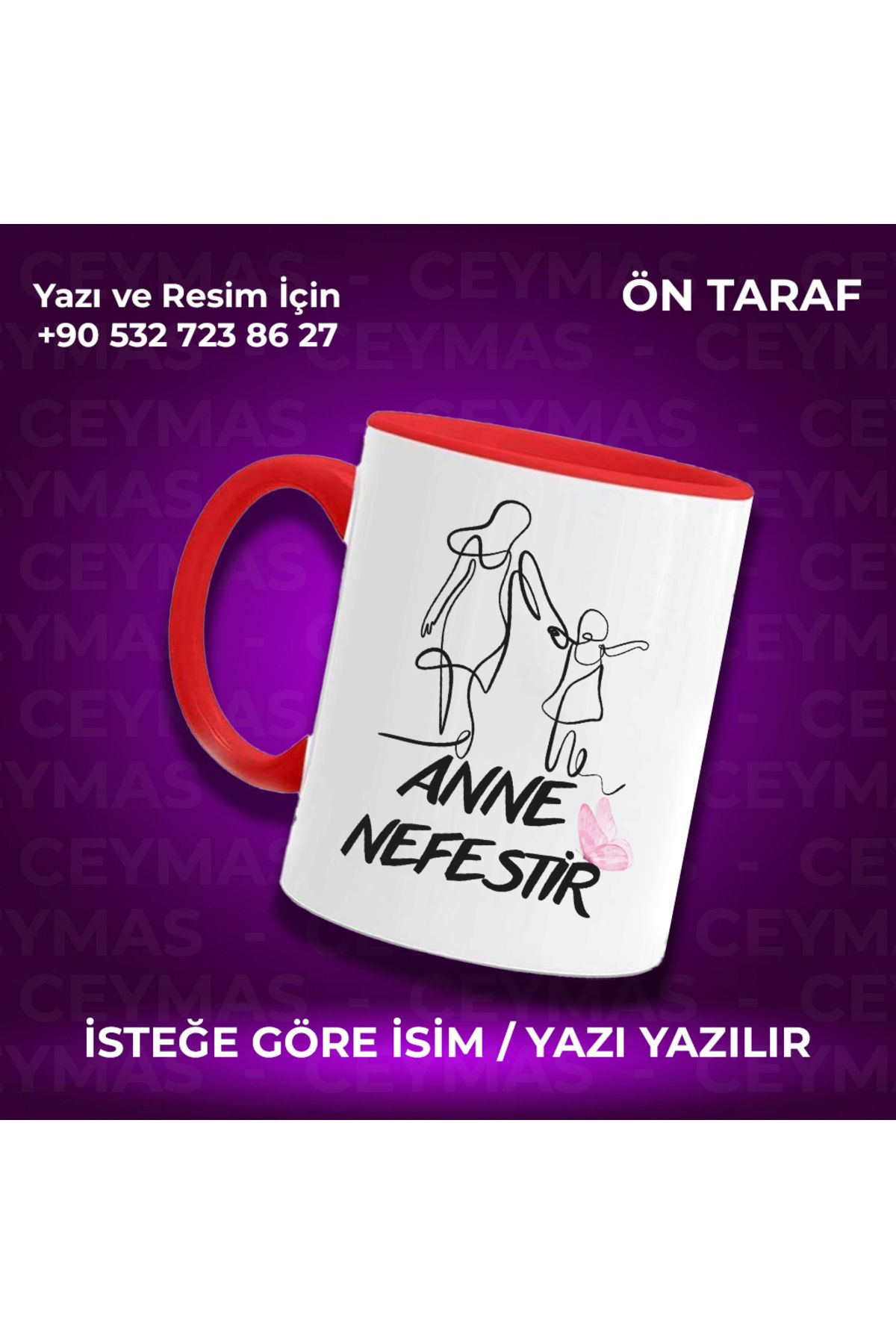 Ceymas Hediyelik Annelere Özel İsimli Anneler Günü Hediyelik Renkli Kupa Bardak