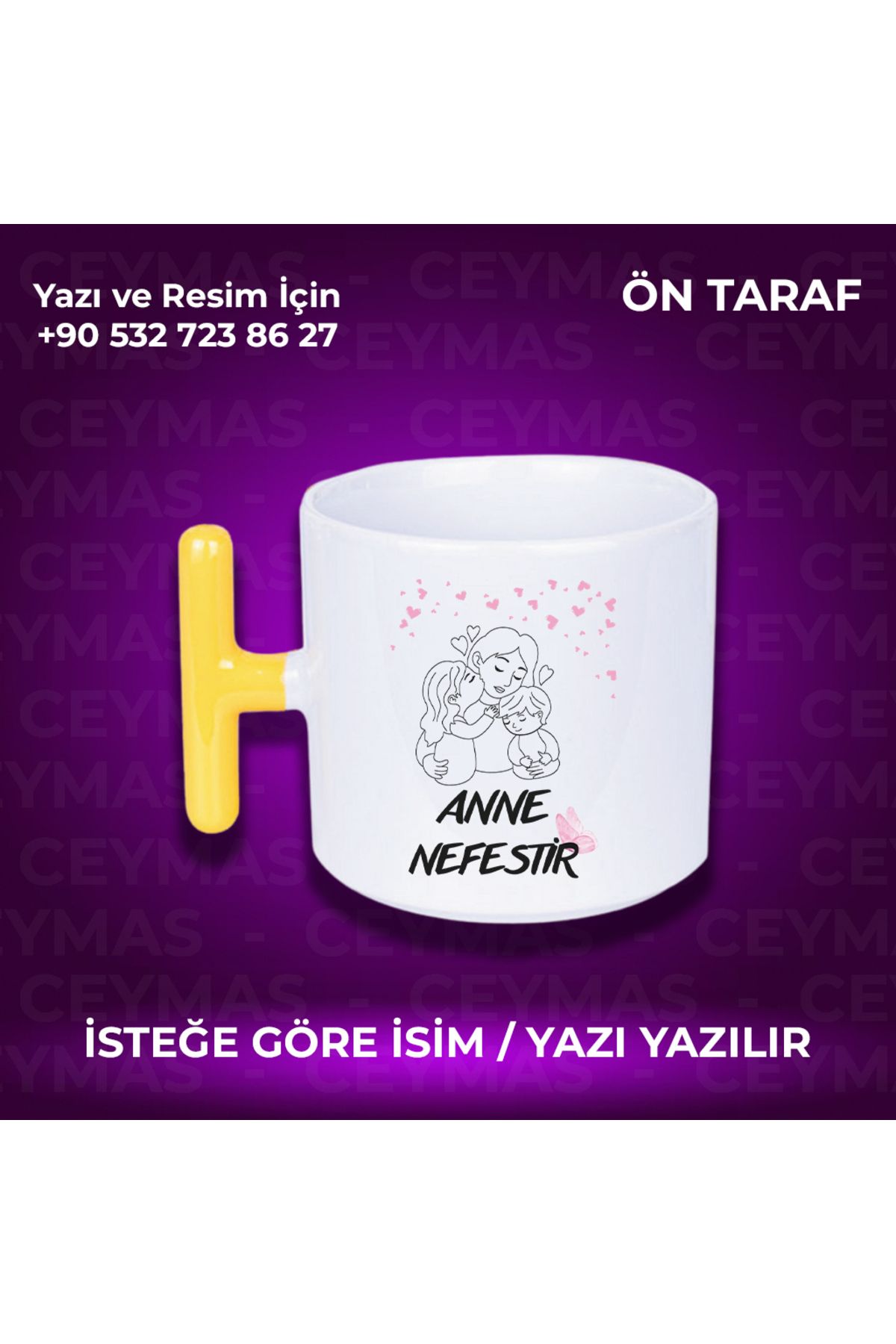 Ceymas Hediyelik Annelere Özel İsimli Anneler Günü Hediyelik Renkli Kupa Bardak