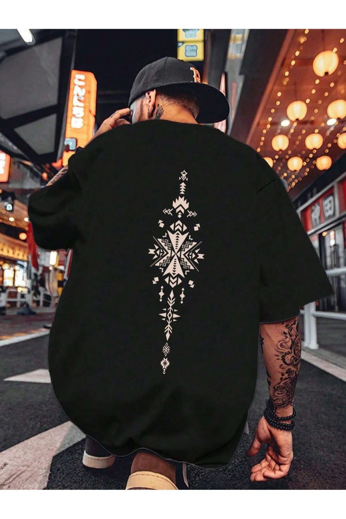 qubo sportswear & company qubo Unisex Oversize Baskılı Pamuklu Bisiklet Yaka Kısa Kollu SİYAH T-shirt
