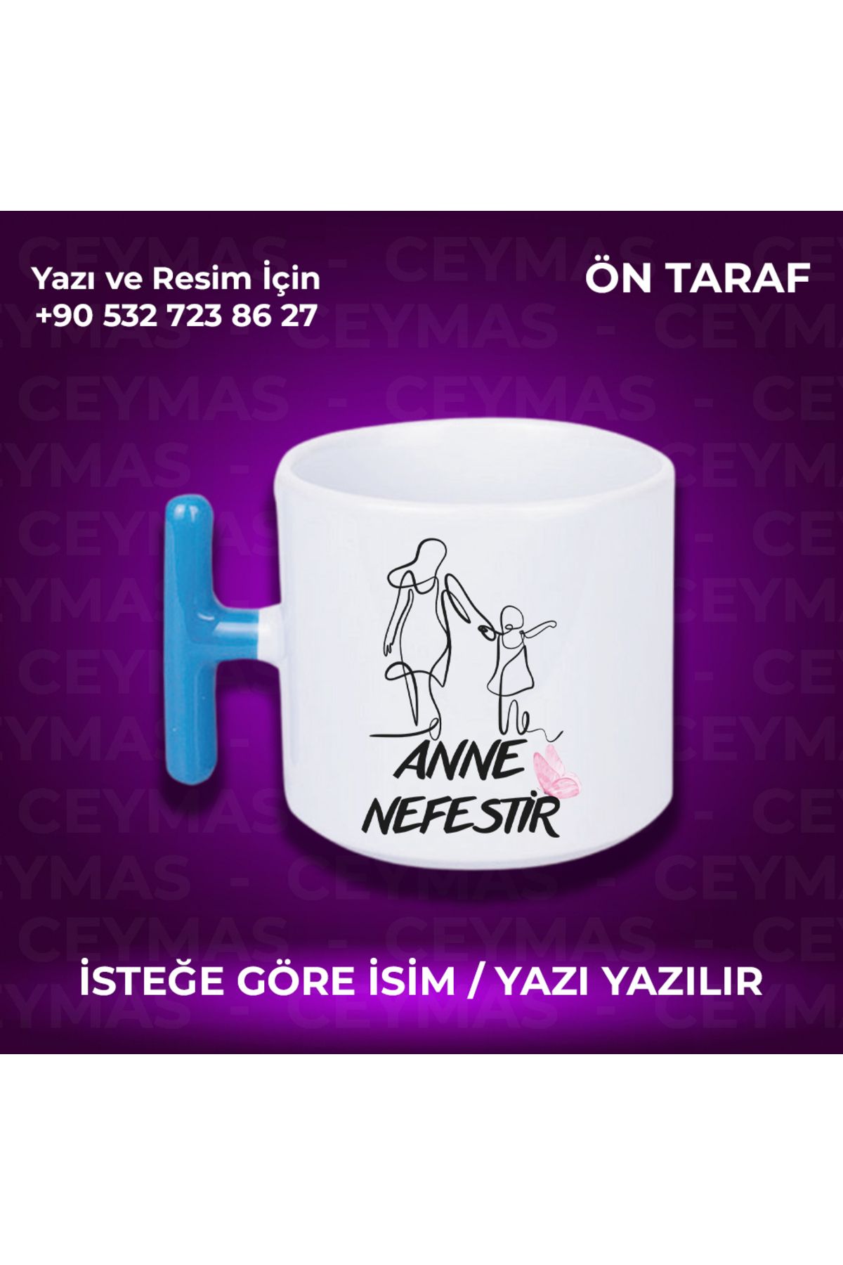 Ceymas Hediyelik Annelere Özel İsimli Anneler Günü Hediyelik Renkli Kupa Bardak