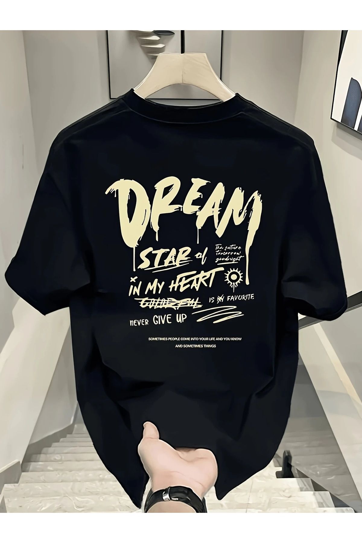 qubo sportswear & company qubo Unisex Oversize Baskılı Pamuklu Bisiklet Yaka Kısa Kollu SİYAH T-shirt