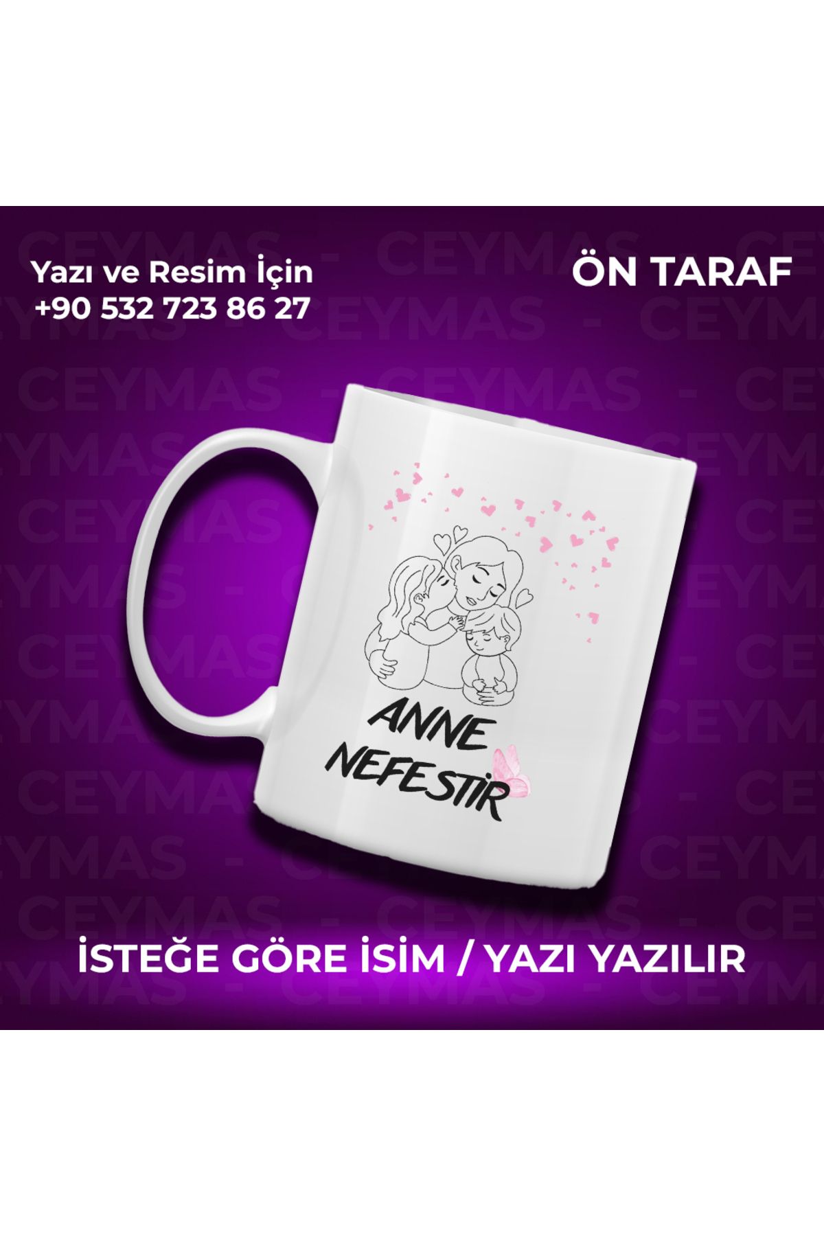 Ceymas Hediyelik Annelere Özel İsimli Anneler Günü Hediyelik Renkli Kupa Bardak