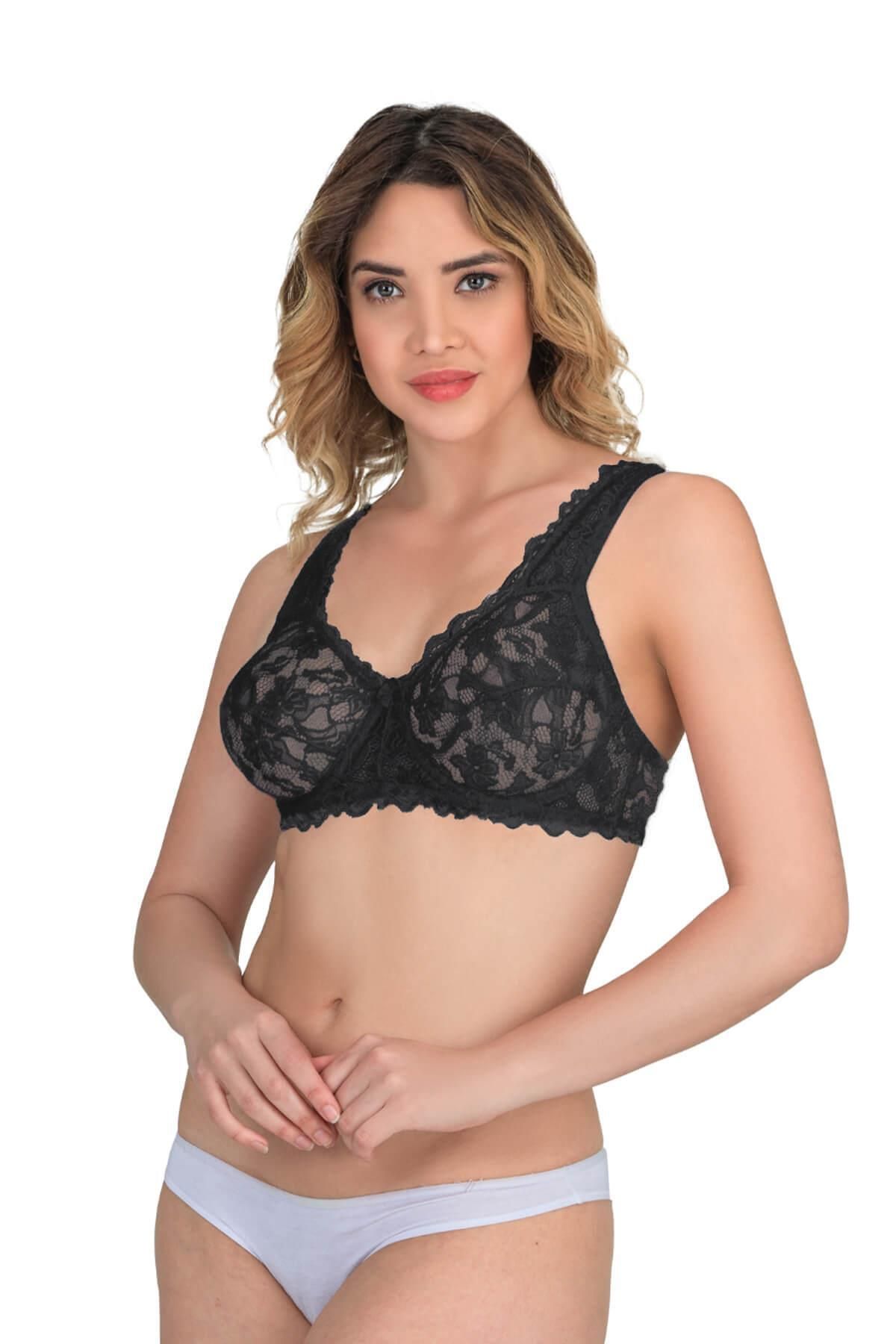 ASFSTORE SİYAH MI Emay 178 C Balenli Dantelli Sütyen