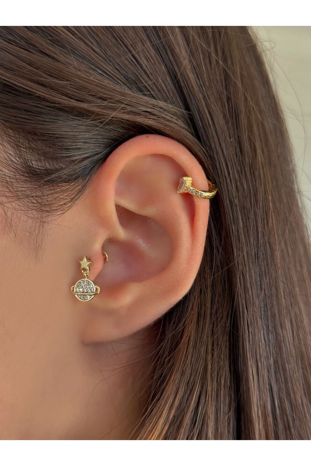 H&B Design Cerrahi Çelik Gold Gezegen Detaylı Piercing