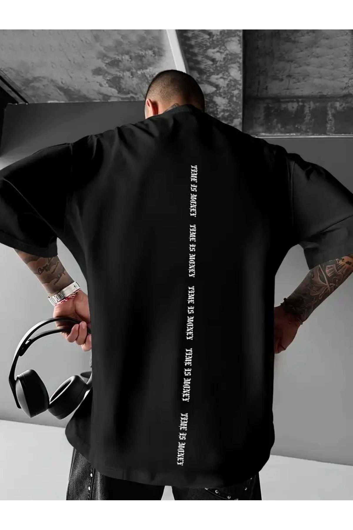 qubo sportswear & company qubo Unisex Oversize Baskılı Pamuklu Bisiklet Yaka Kısa Kollu SİYAH T-shirt