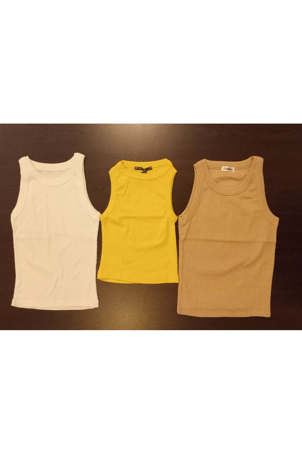 MODA Kadın Halter Yaka Crop Bluz Sütlü Kahve (Sarı ve Beyaz Renkleri Mevcuttur)