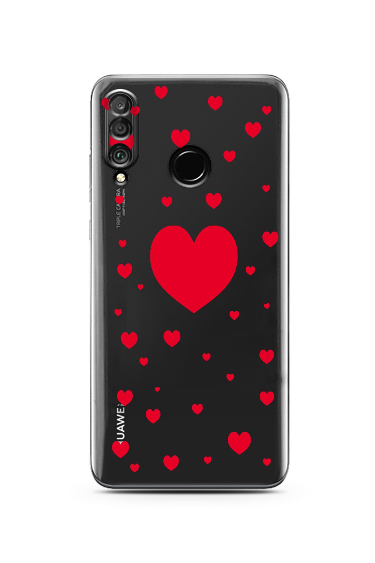 moonset Huawei P30 Lite Uyumlu Kalpler Tasarımlı Baskılı Şeffaf Telefon Kılıfı