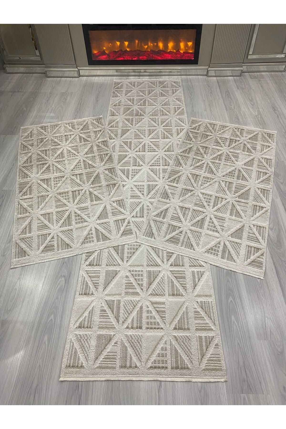 ALLGELSİN Yatak Odası Halısı Seti 3 'lü Yatak Odası Halı Takımı 2 Adet 80x150 1 Adet 80x300 Halı Seti Yolluk