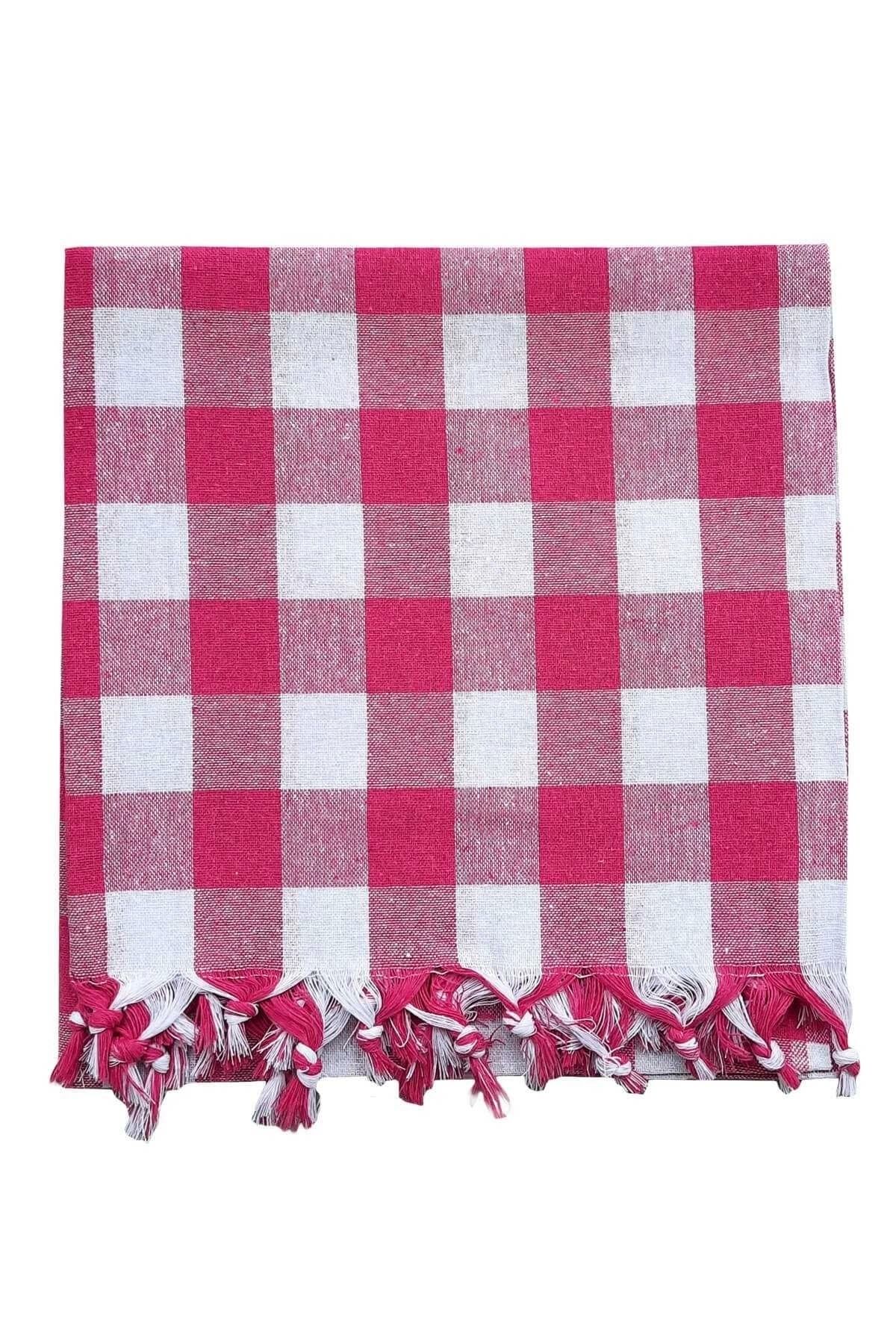 Mira Home 150x150 Cm Kareli Yer Sofra Bezi Piknik Masa Örtüsü Saçaklı