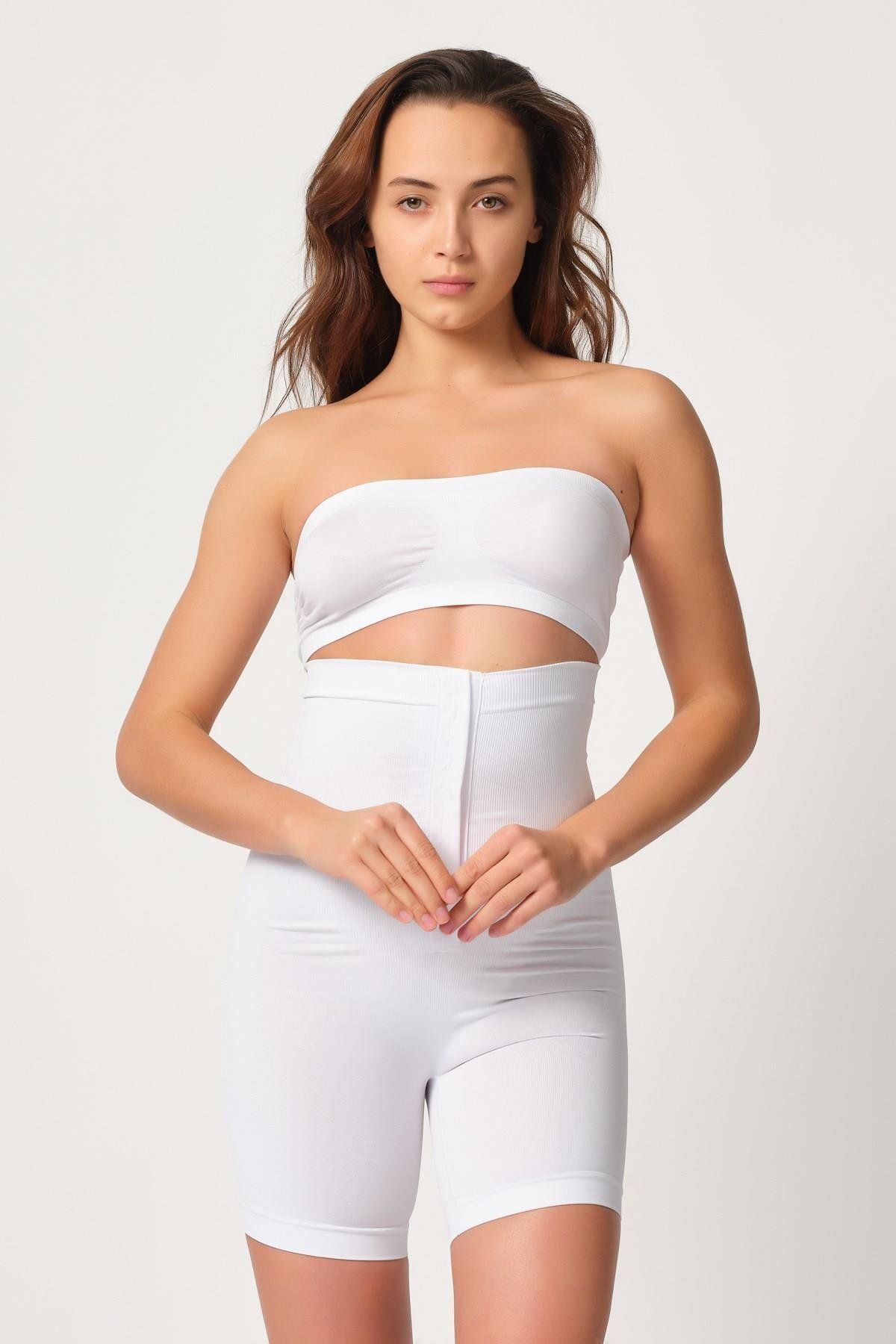 ASFSTORE BEYAZ MI Emay 2087 Önden Agraflı Paçalı Korse